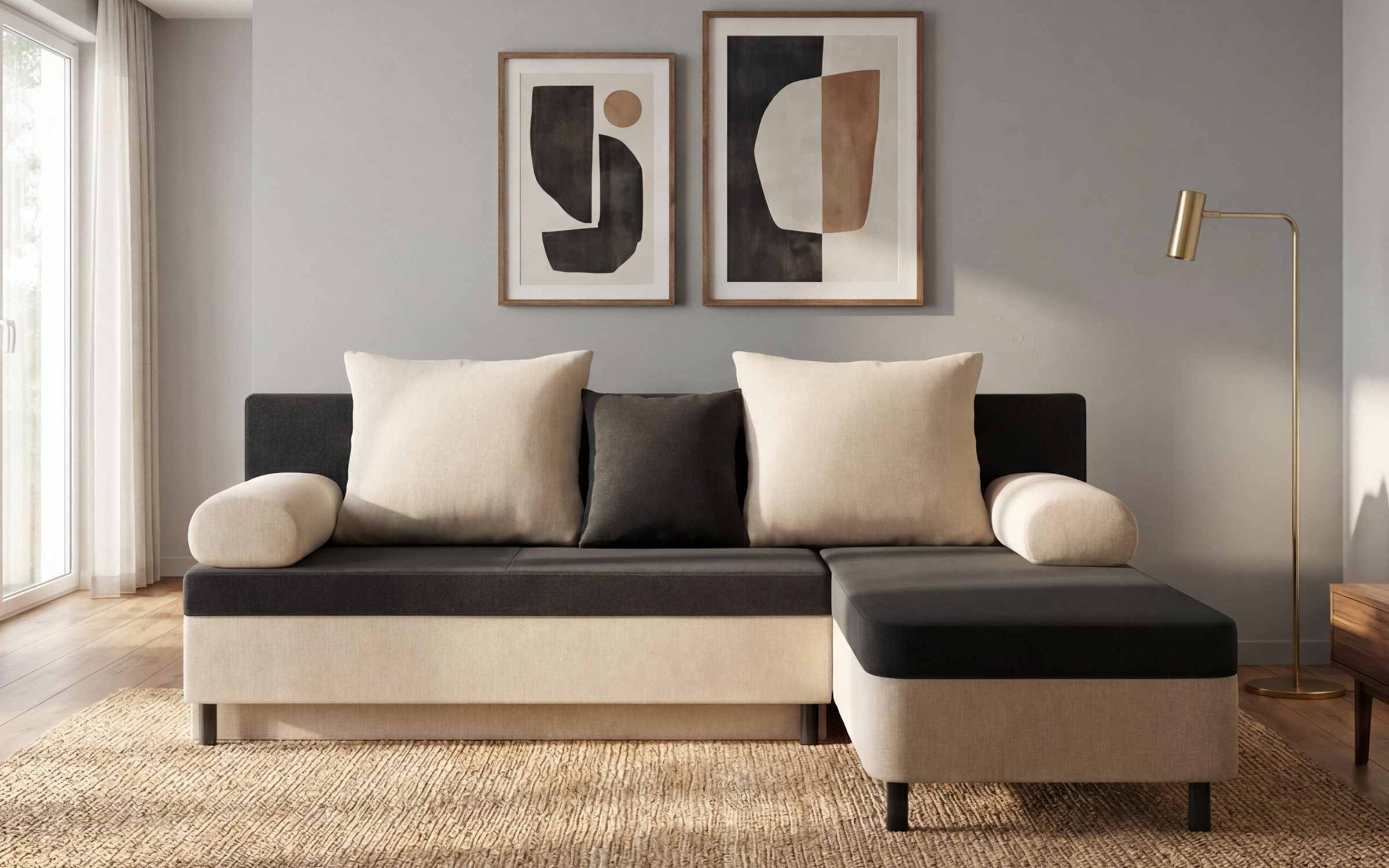 Extendable corner sofa Danny M, black + beige  3