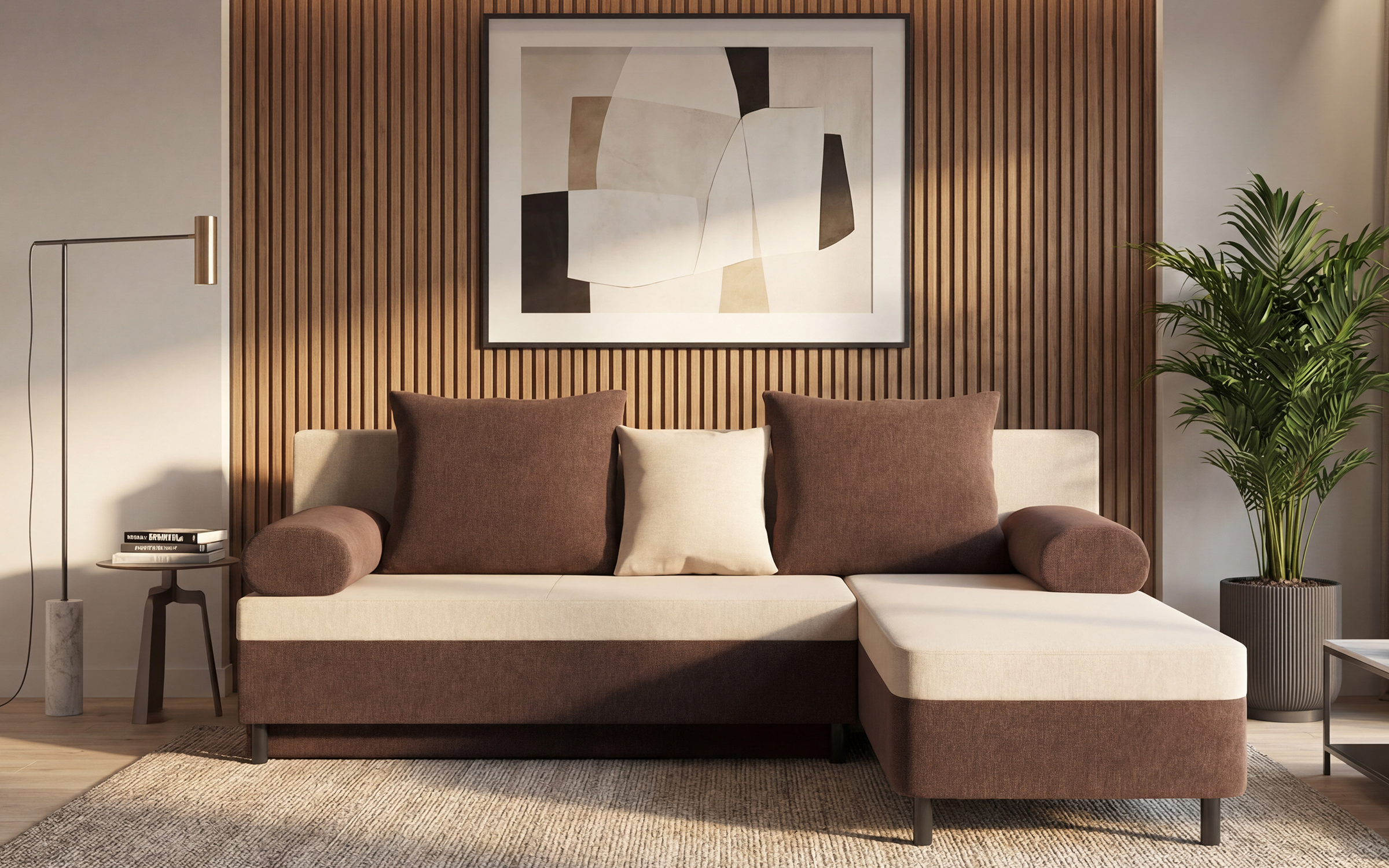 Extendable corner sofa Danny M, beige + brown  1