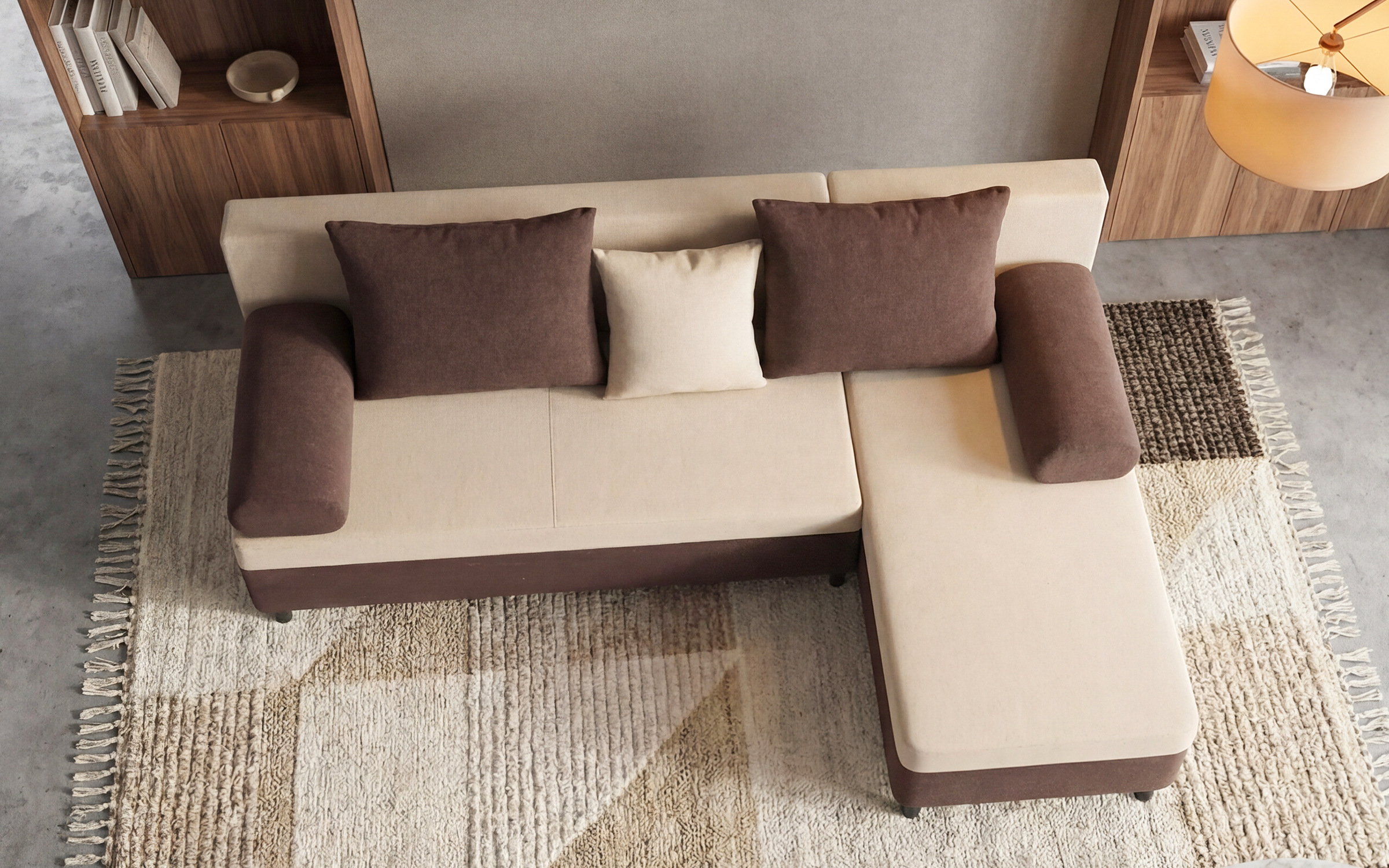 Extendable corner sofa Danny M, beige + brown  3