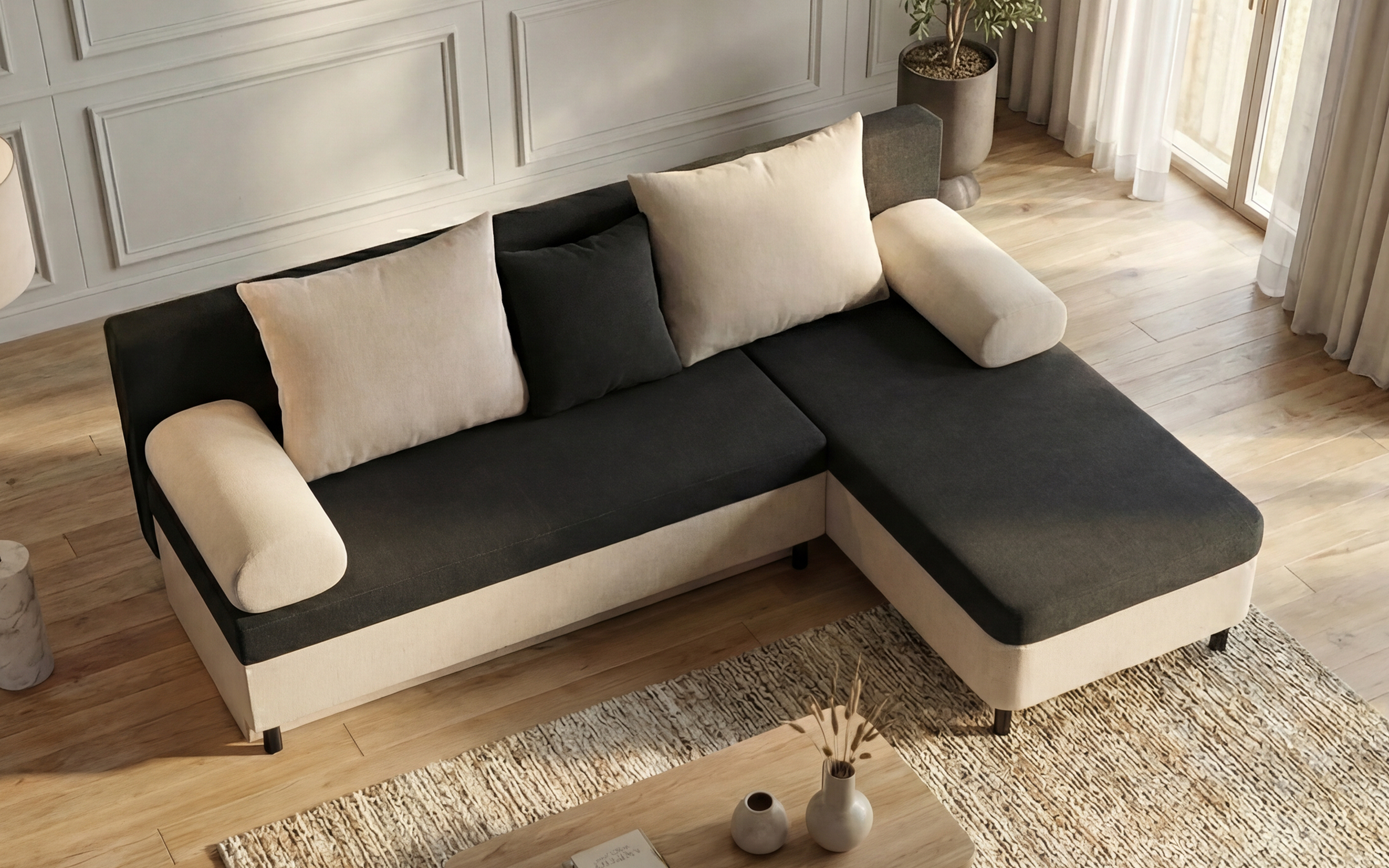 Extendable corner sofa Danny M, black + beige  4