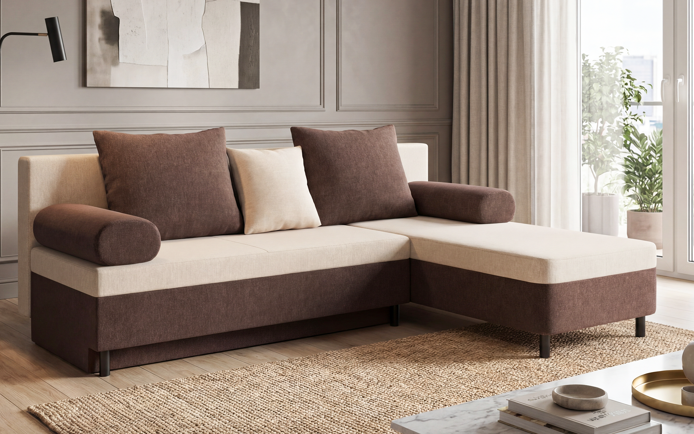 Extendable corner sofa Danny M, beige + brown  4