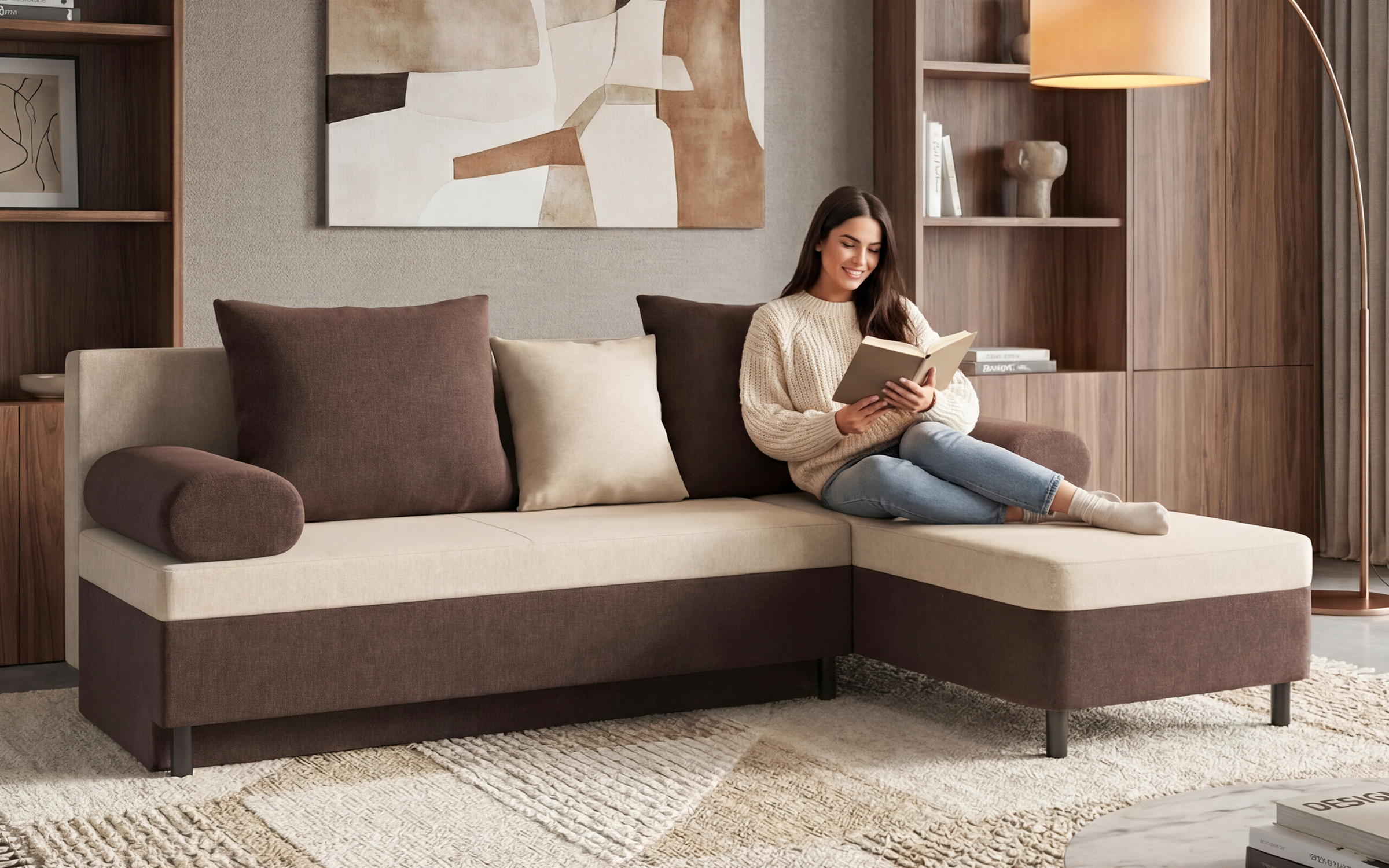Extendable corner sofa Danny M, beige + brown  5