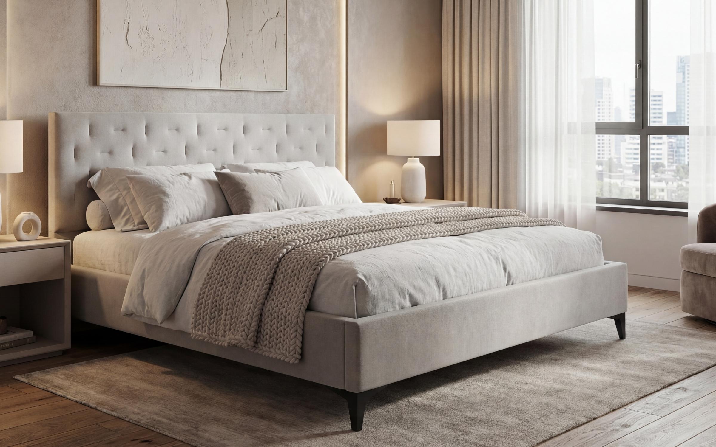 Upholstered double bed for mattress 160/200 Daliya, light beige  3