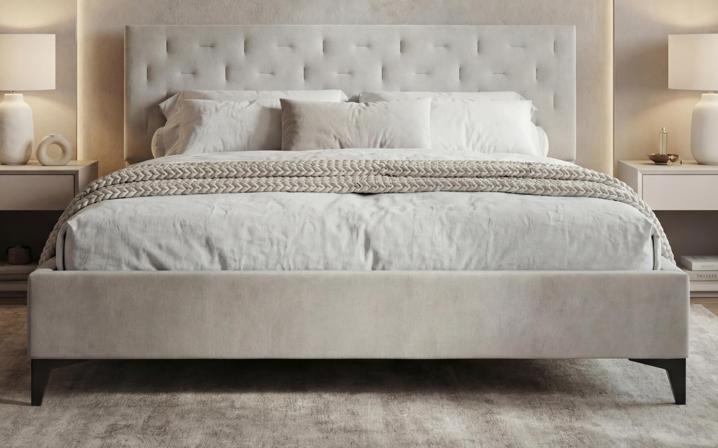 Upholstered double bed for mattress 160/200 Daliya, light beige  4