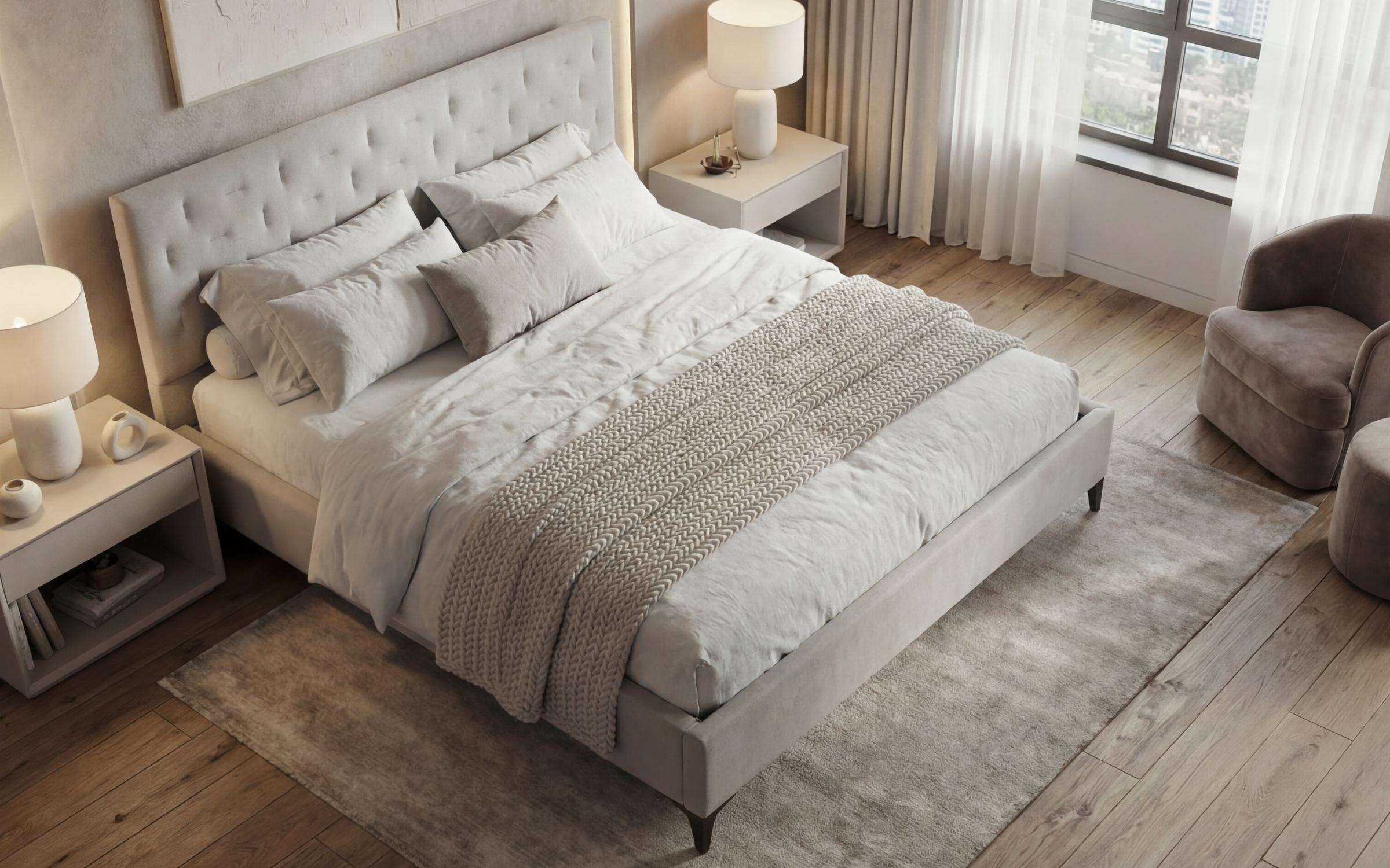 Upholstered double bed for mattress 160/200 Daliya, light beige  5