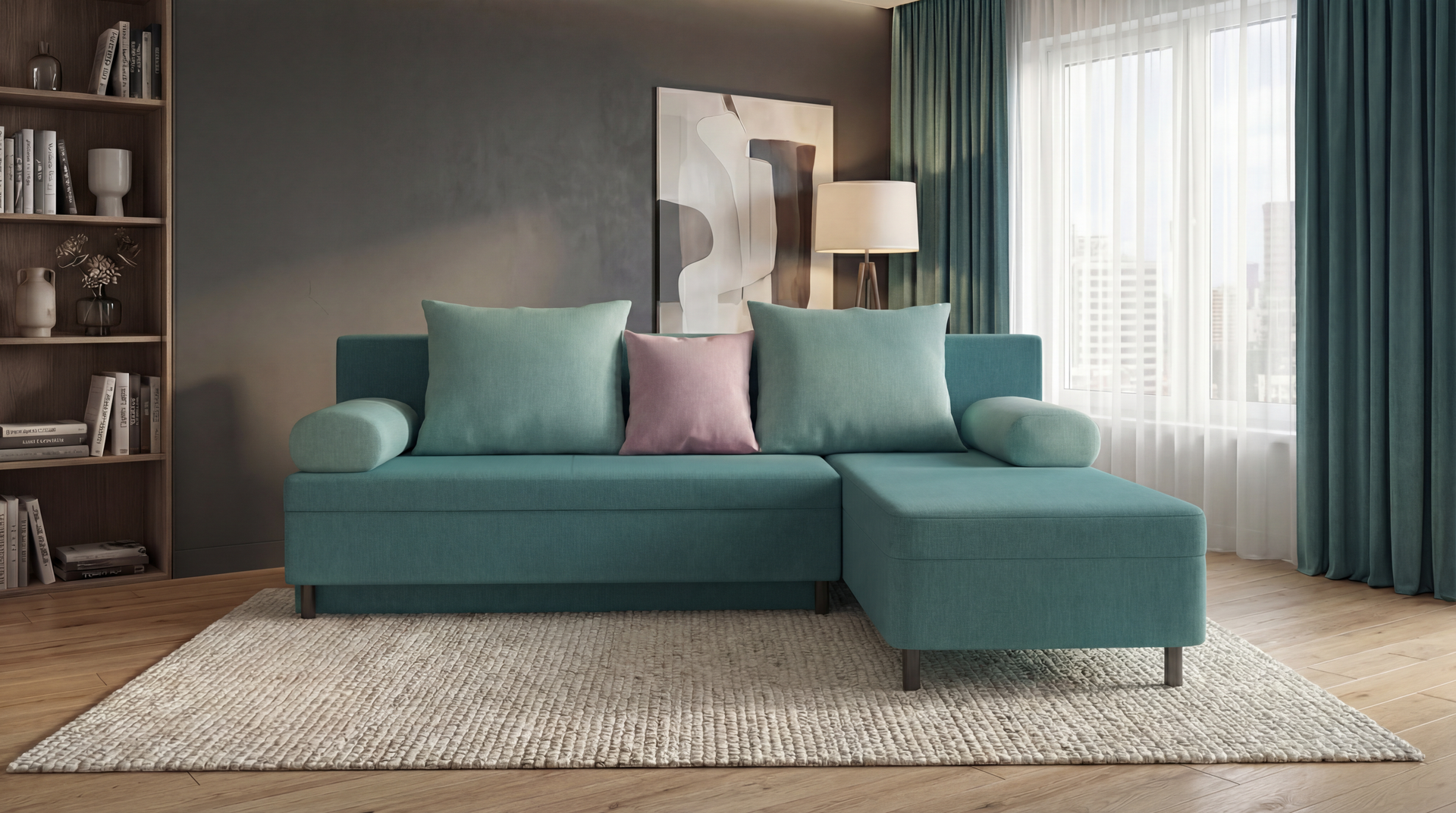 Extendable corner sofa Danny M, turquoise  3