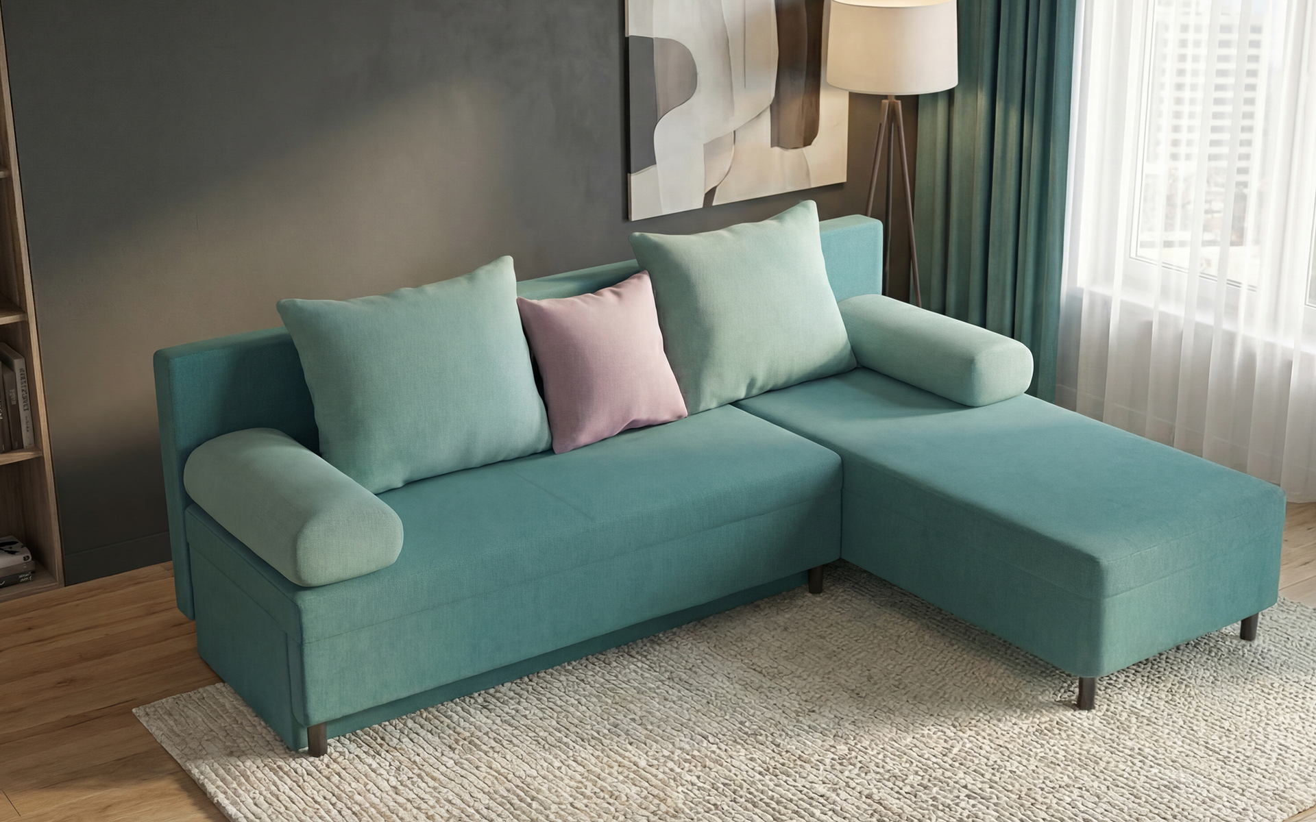 Extendable corner sofa Danny M, turquoise  4