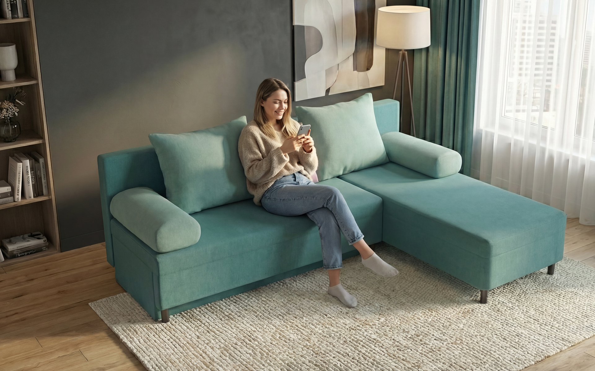 Extendable corner sofa Danny M, turquoise  5