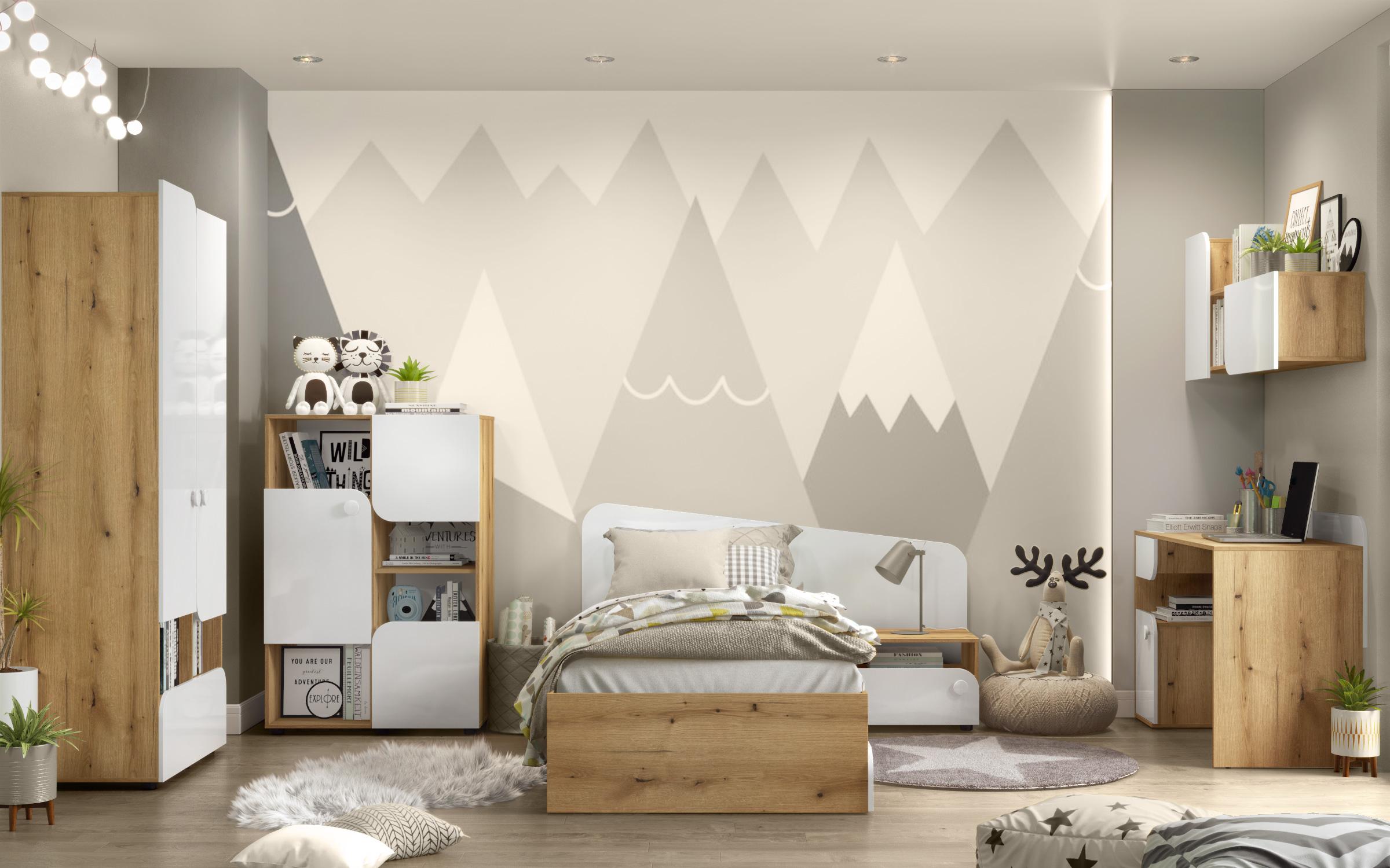 Children's bedroom furniture set 90/200 Ira + mattress, Evoke oak + white gloss  2