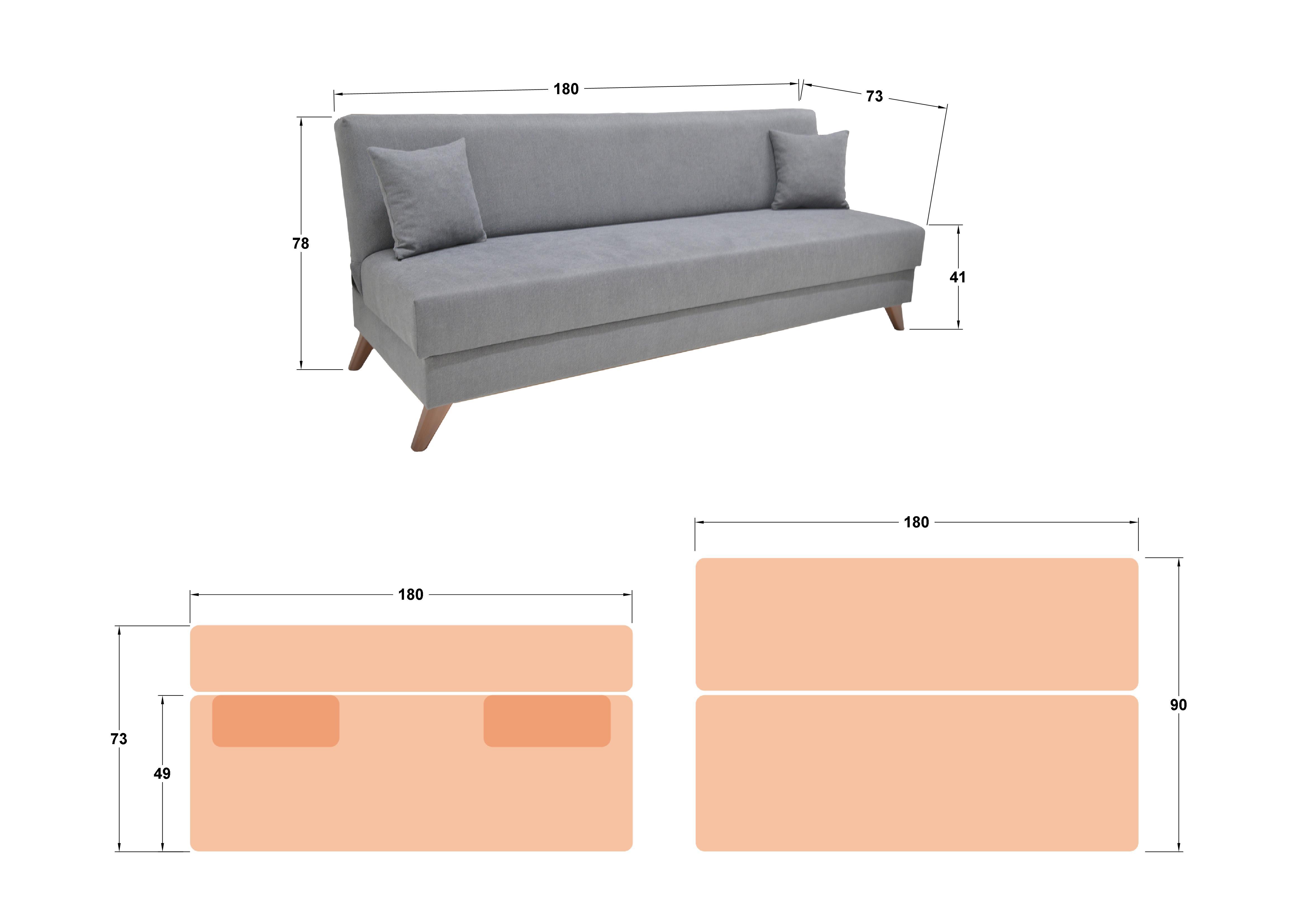 Extendable click-clack sofa Lendo, light grey + dark grey  2