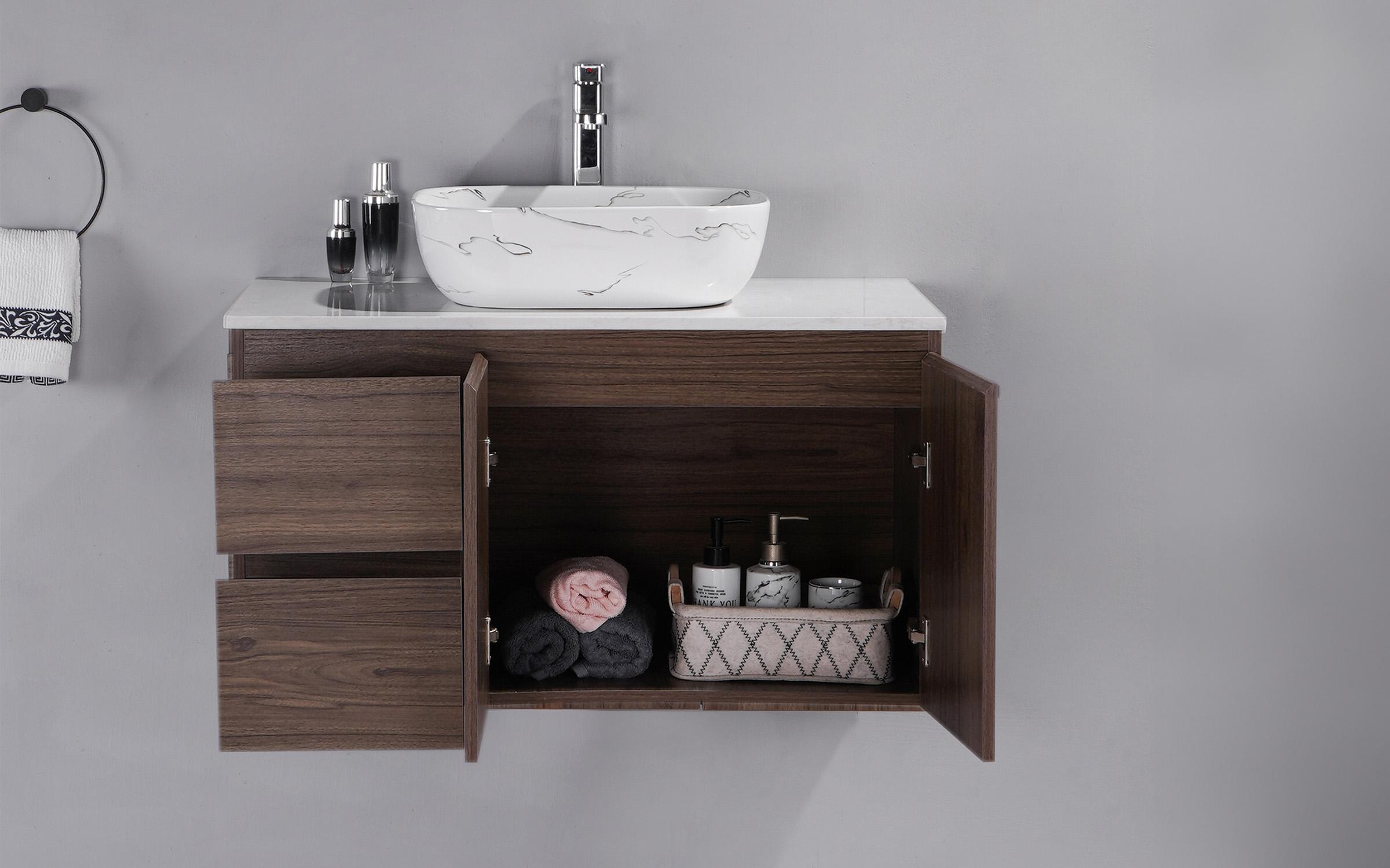 PVC bathroom base cabinet with sink Shamel 2, dark brown  4