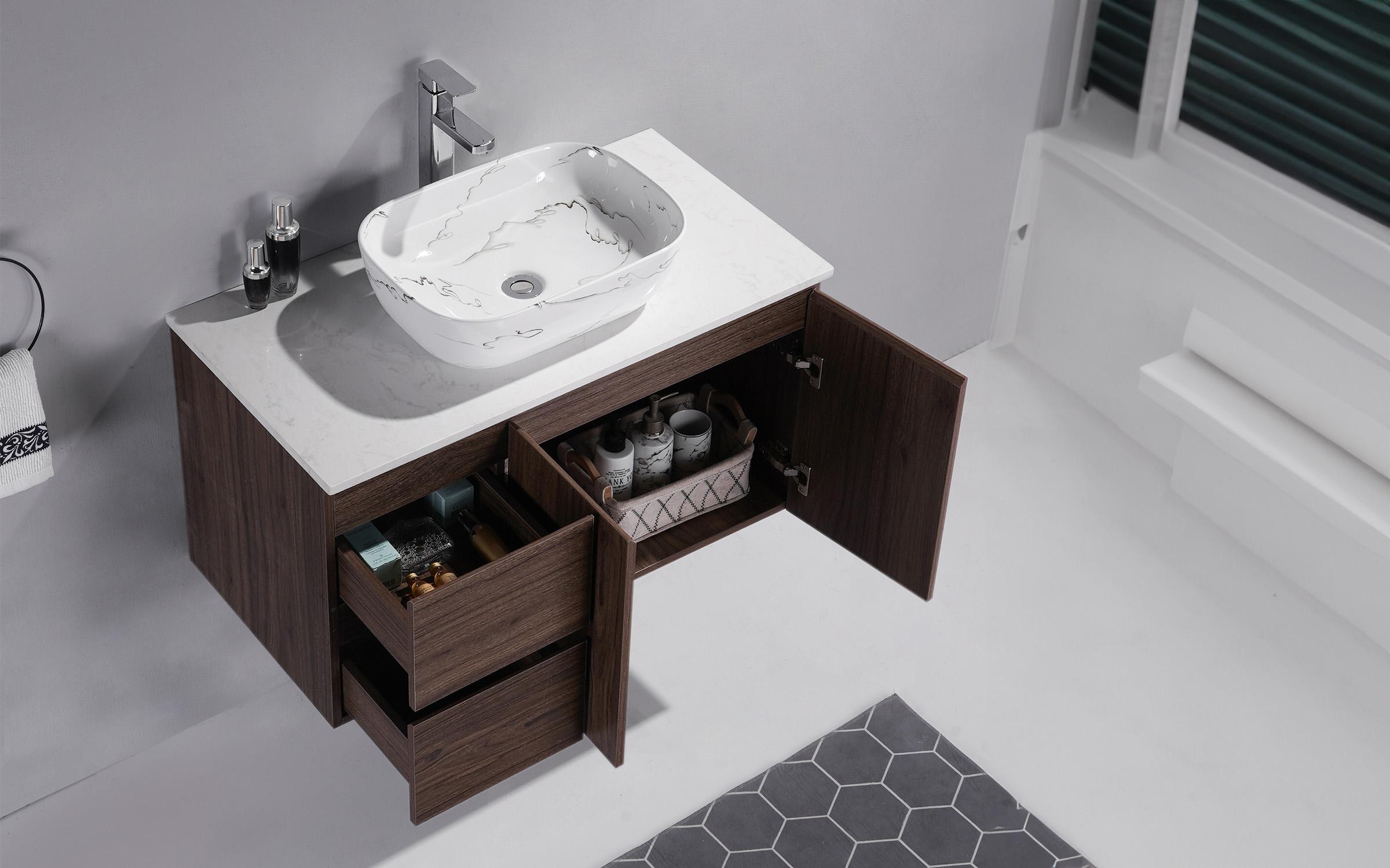 PVC bathroom base cabinet with sink Shamel 2, dark brown  5
