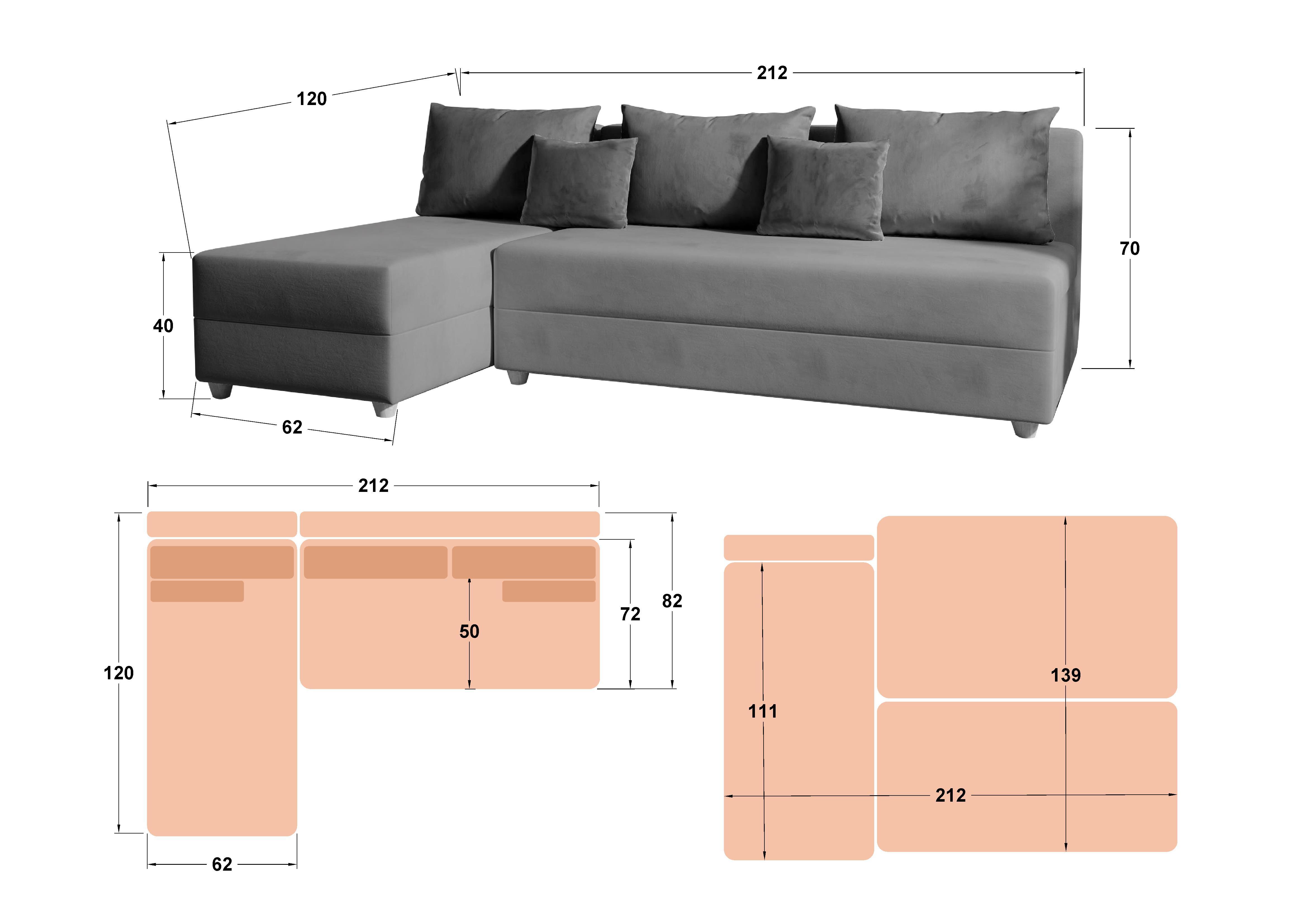 Extendable corner sofa Dafini, dark beige + green  2