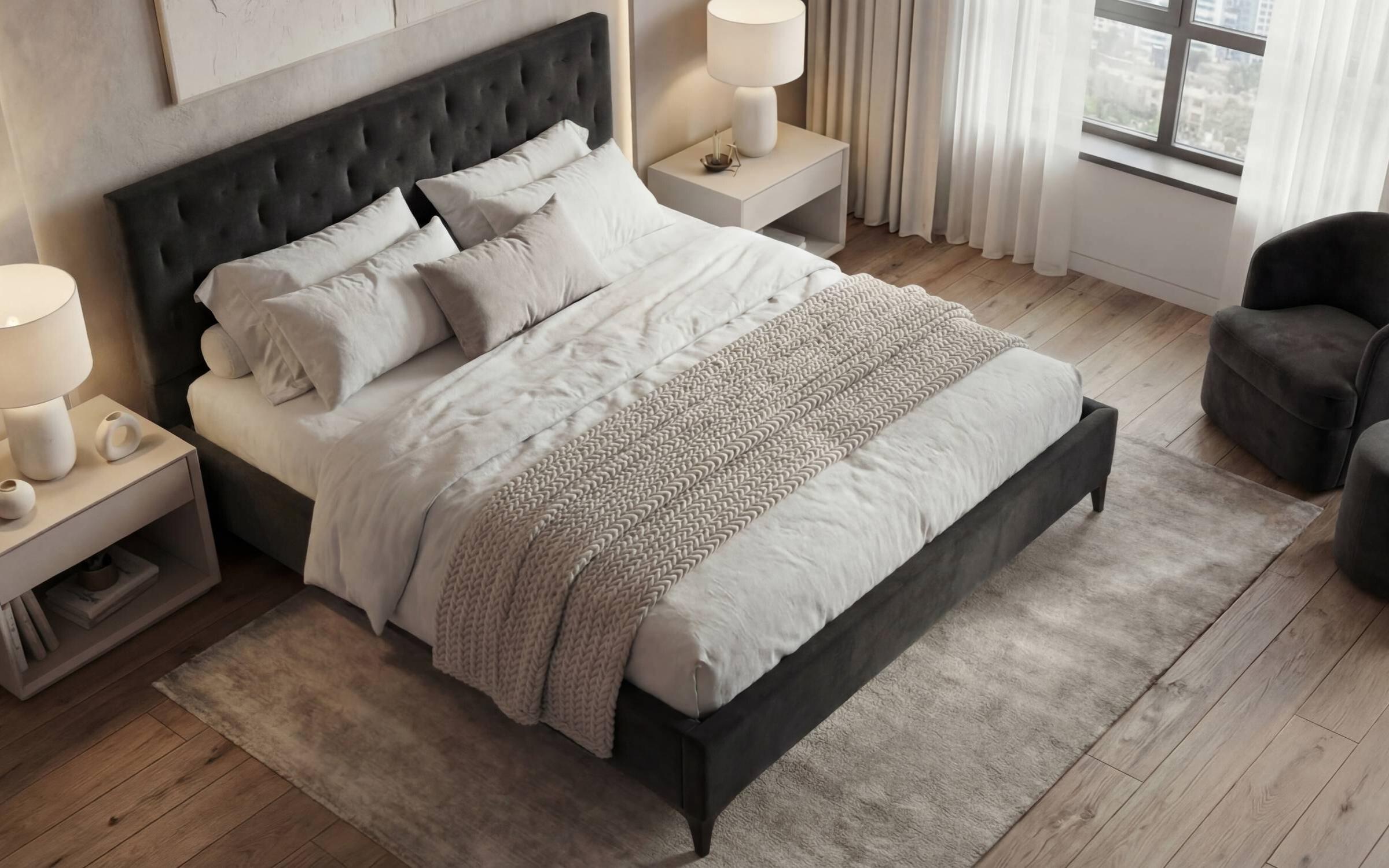 Upholstered double bed for mattress 160/200 Daliya, dark grey  5