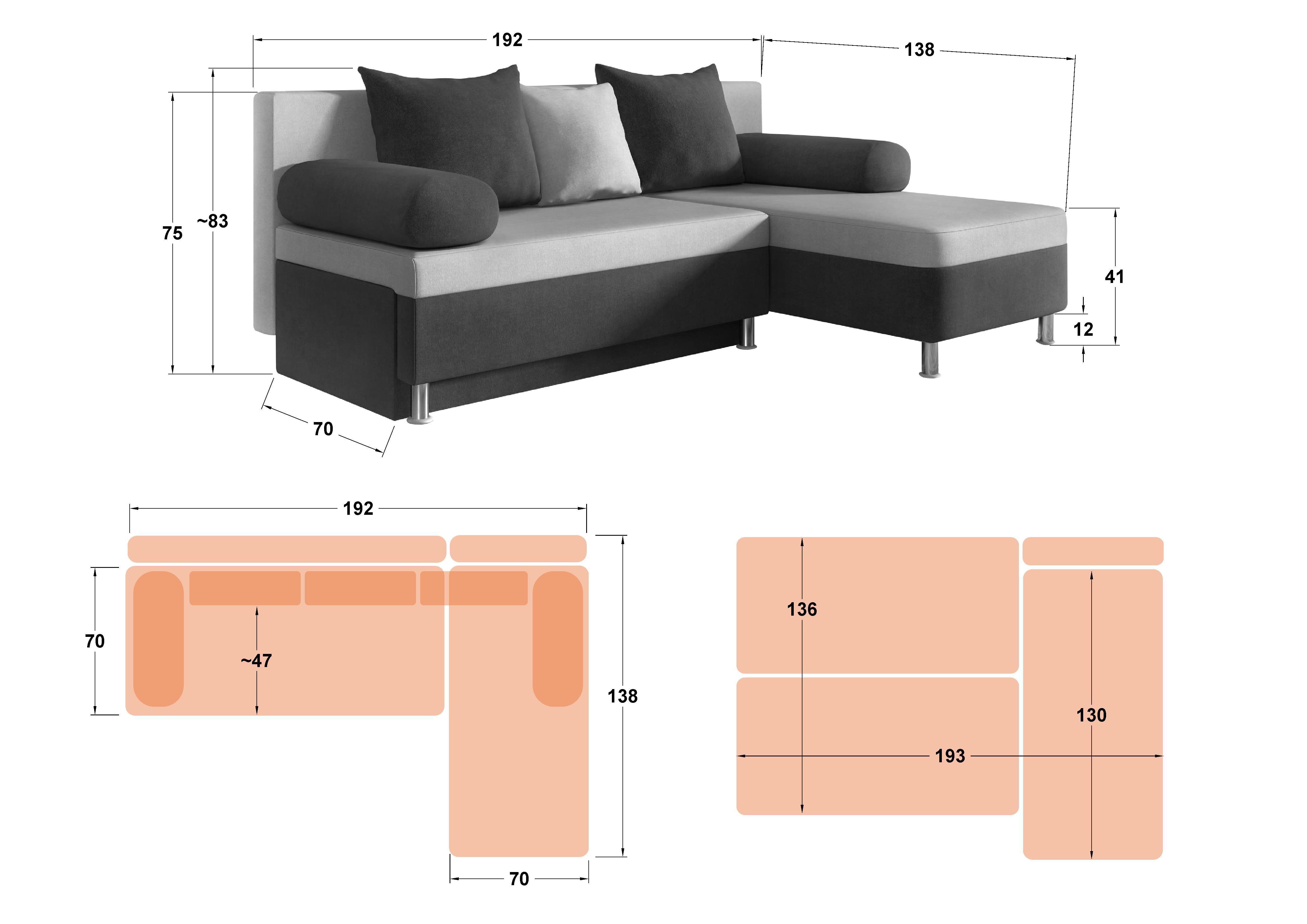 Extendable corner sofa Danny S, beige + brown  2