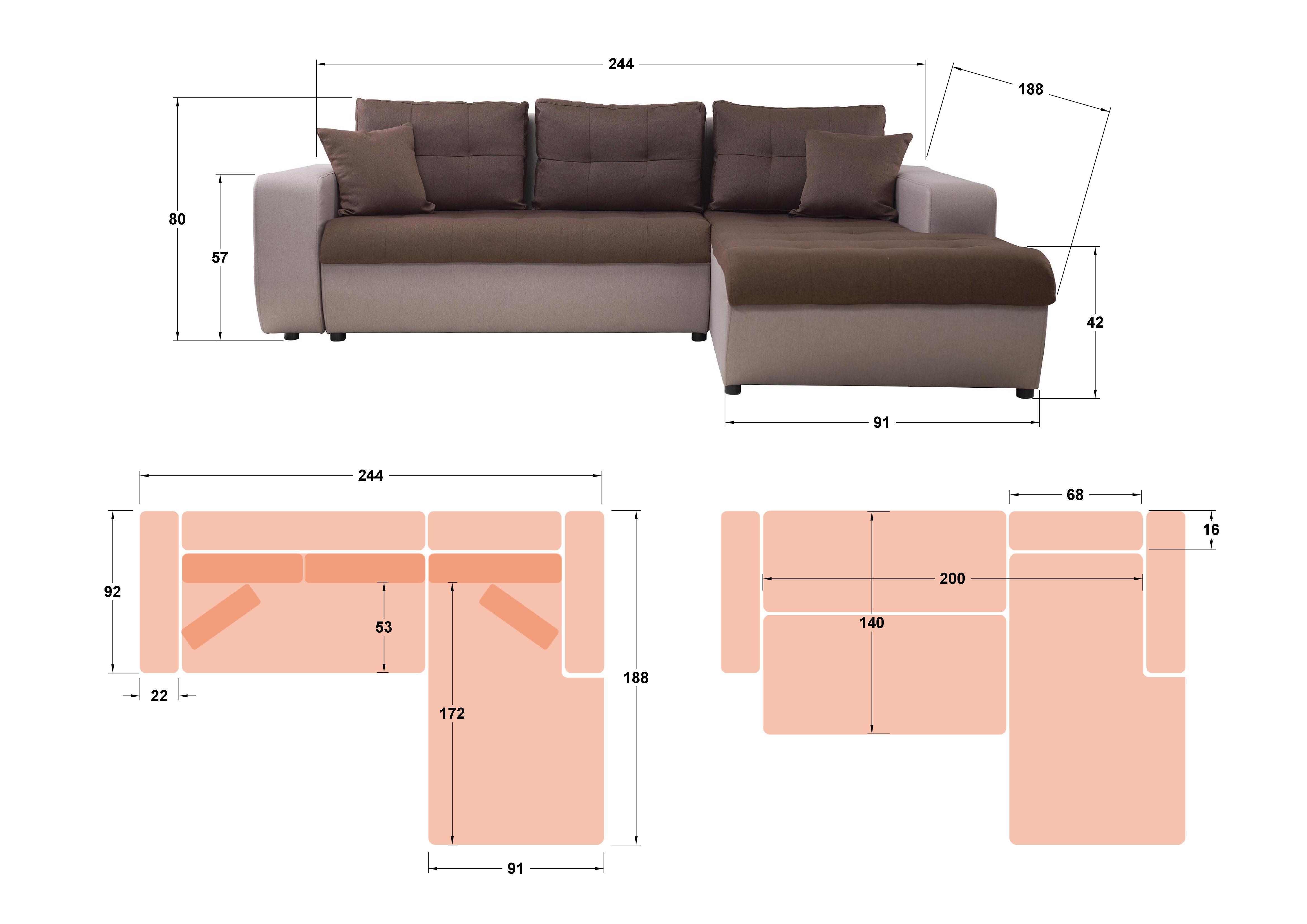 Extendable corner sofa Darwin, light grey + dark grey  2