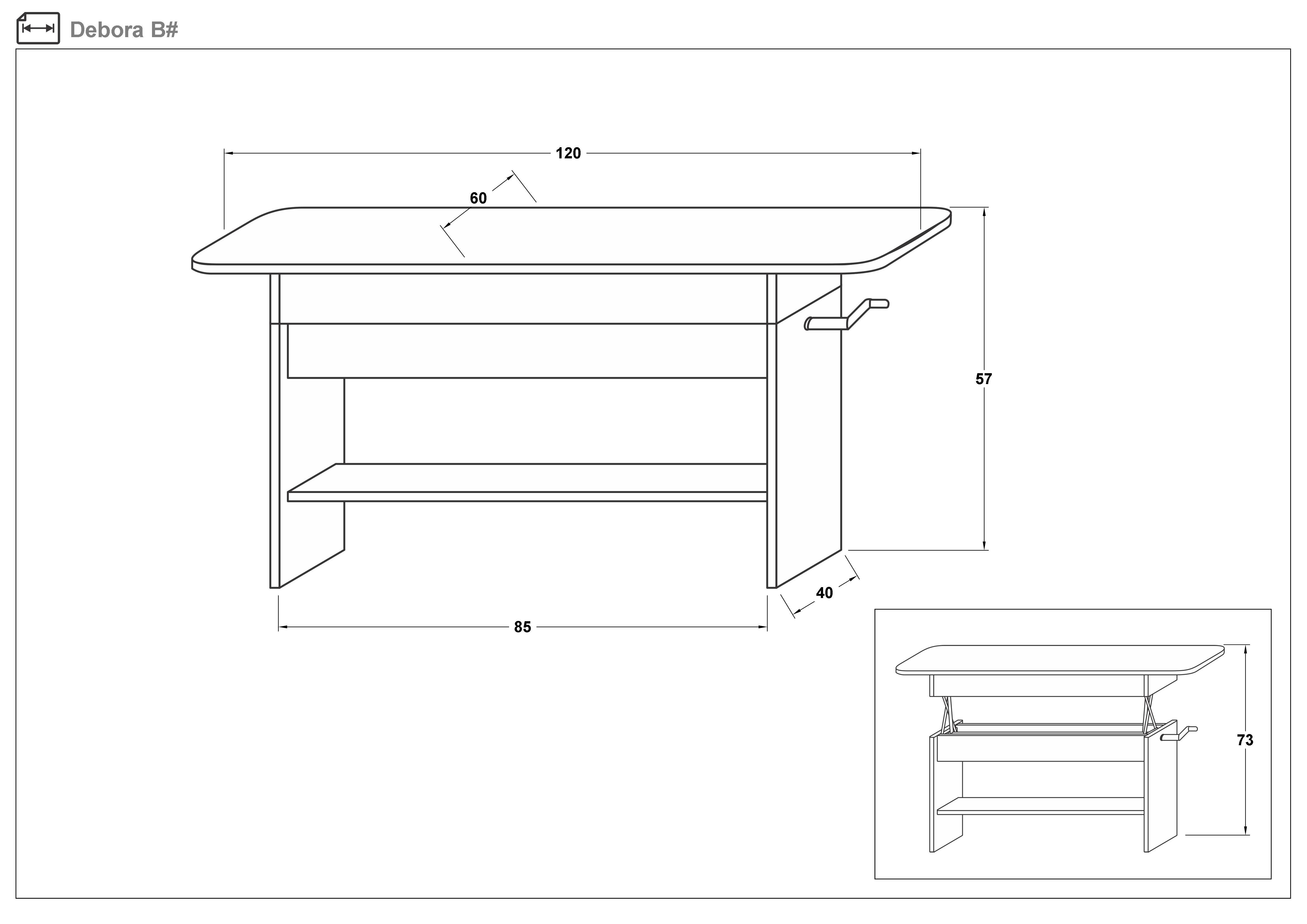 Table with a lifting mechanism Debora, light Rockford + Wenge  2
