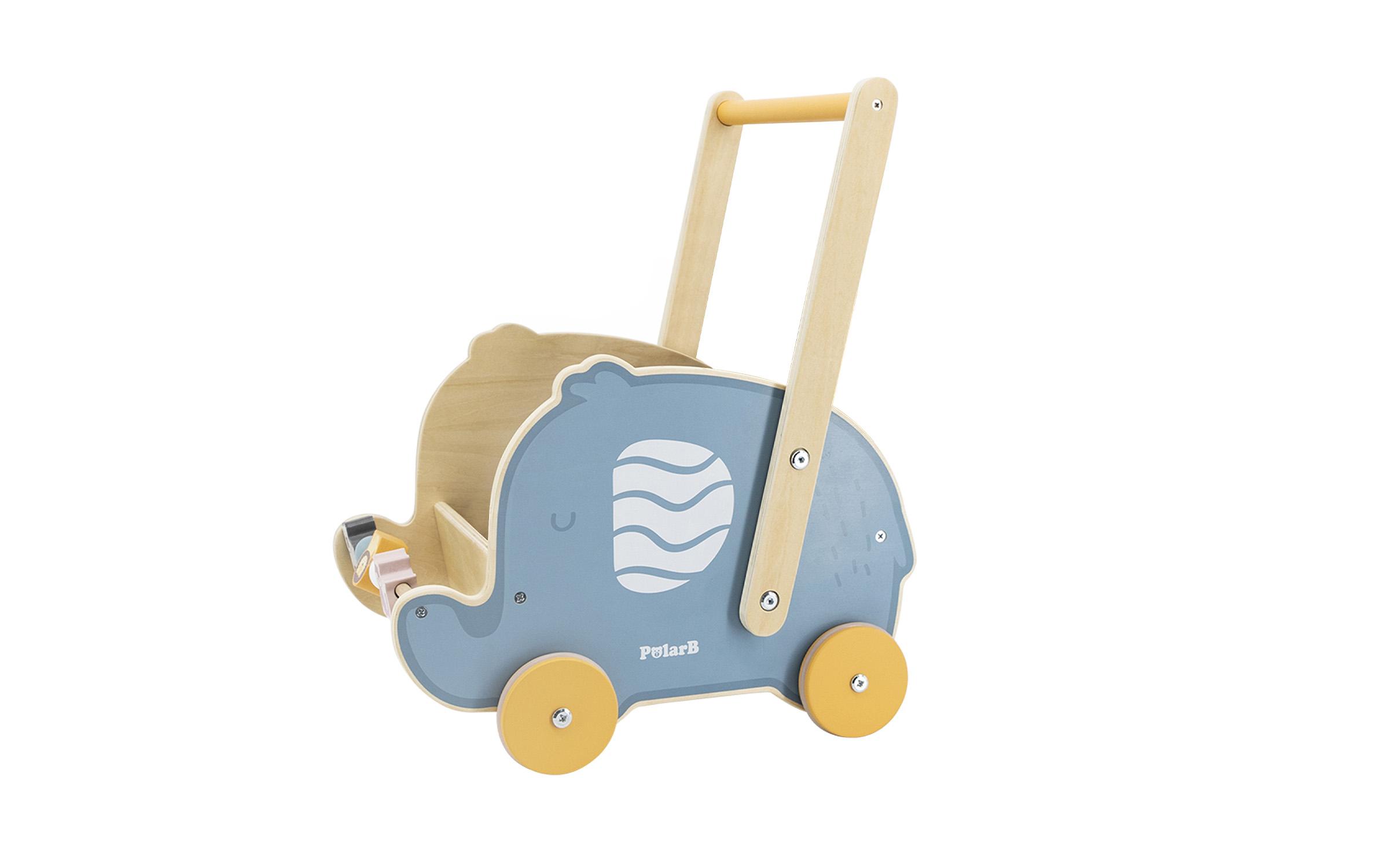 Wooden Elephant baby walker, blue + yellow  2