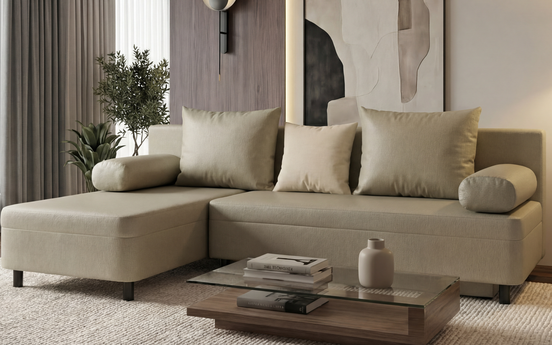 Extendable corner sofa Delano, dark beige + light beige  4