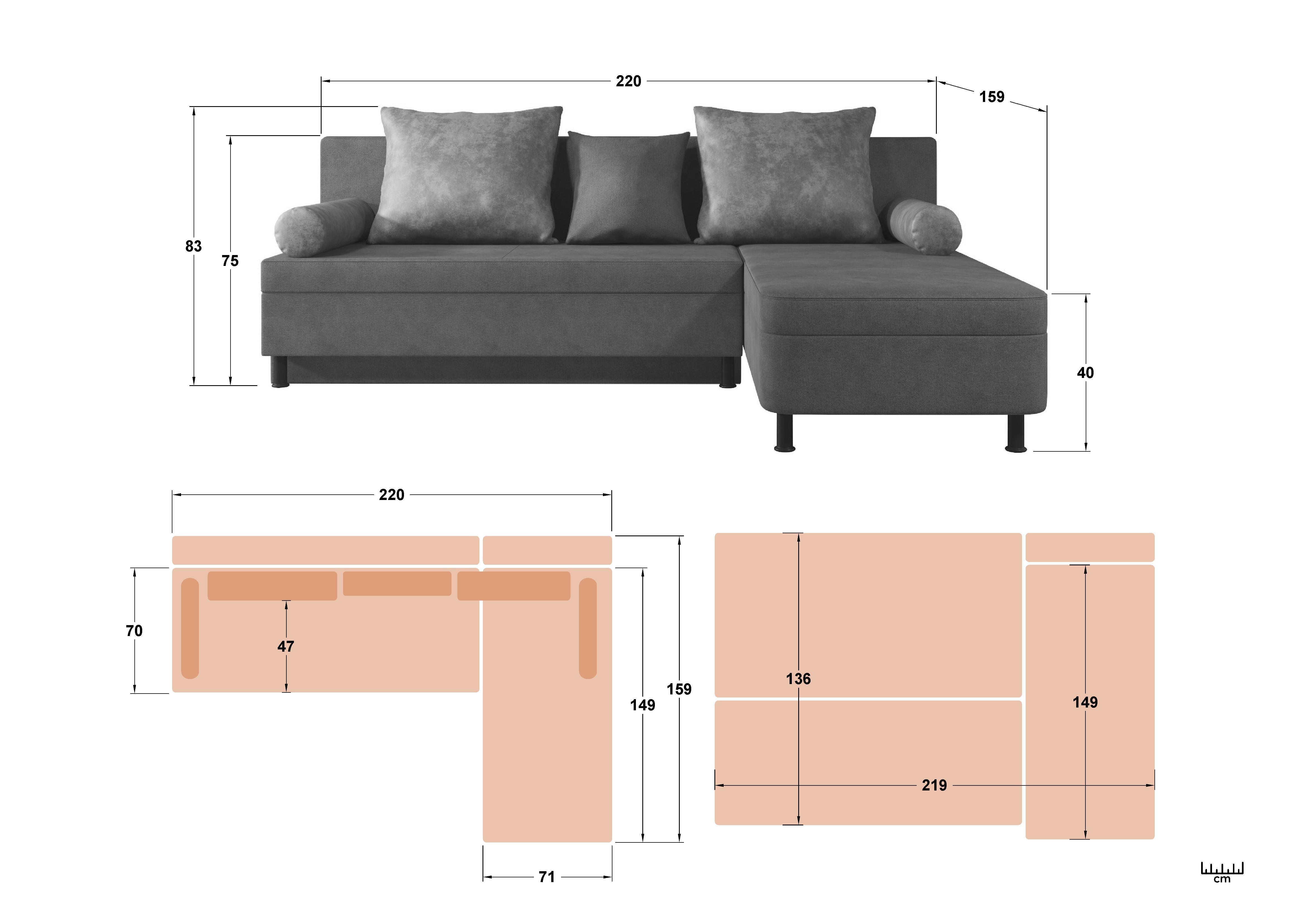 Extendable corner sofa Delano Prime, grey + brown  2