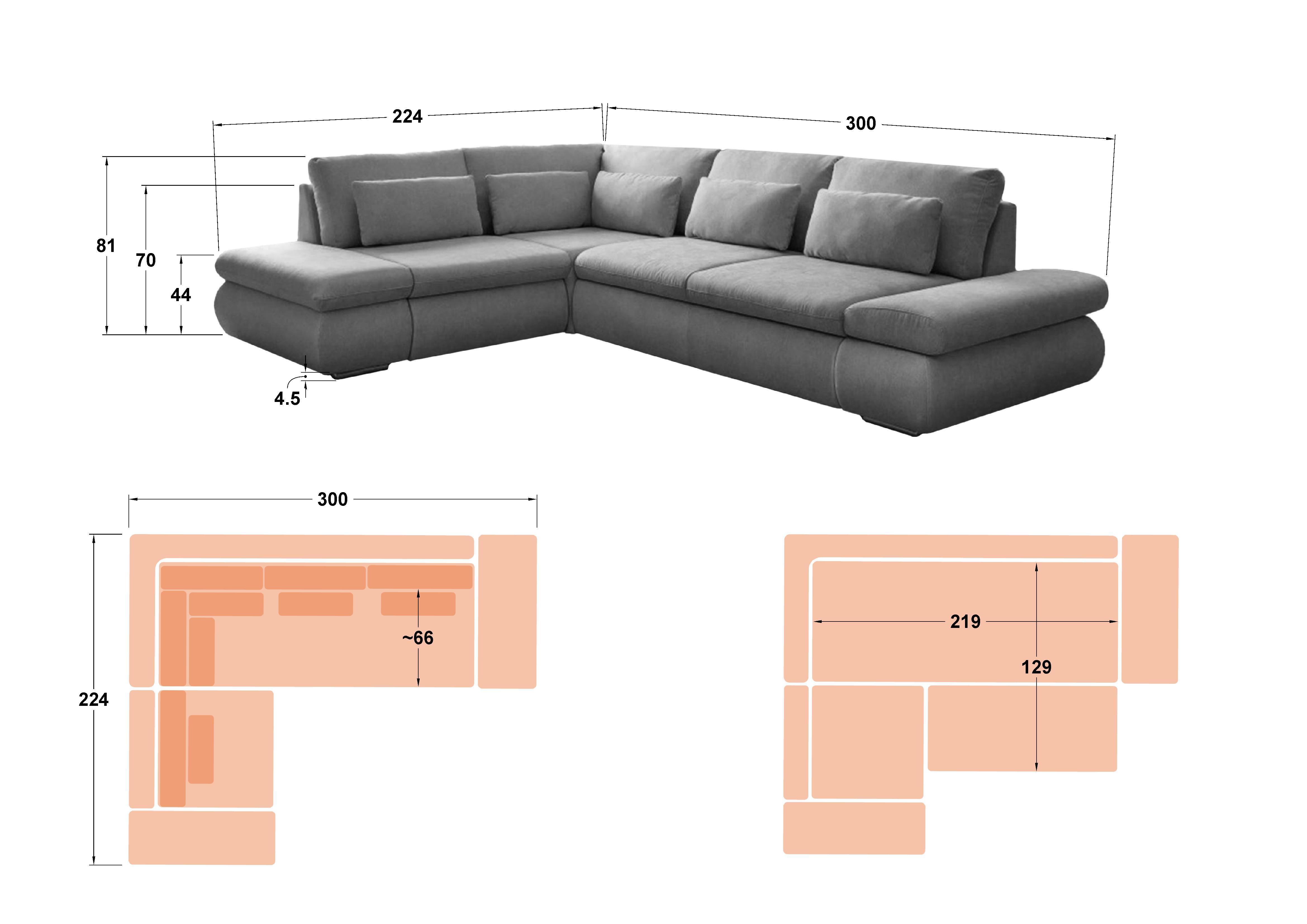 Extendable corner sofa Delmar, grey  2