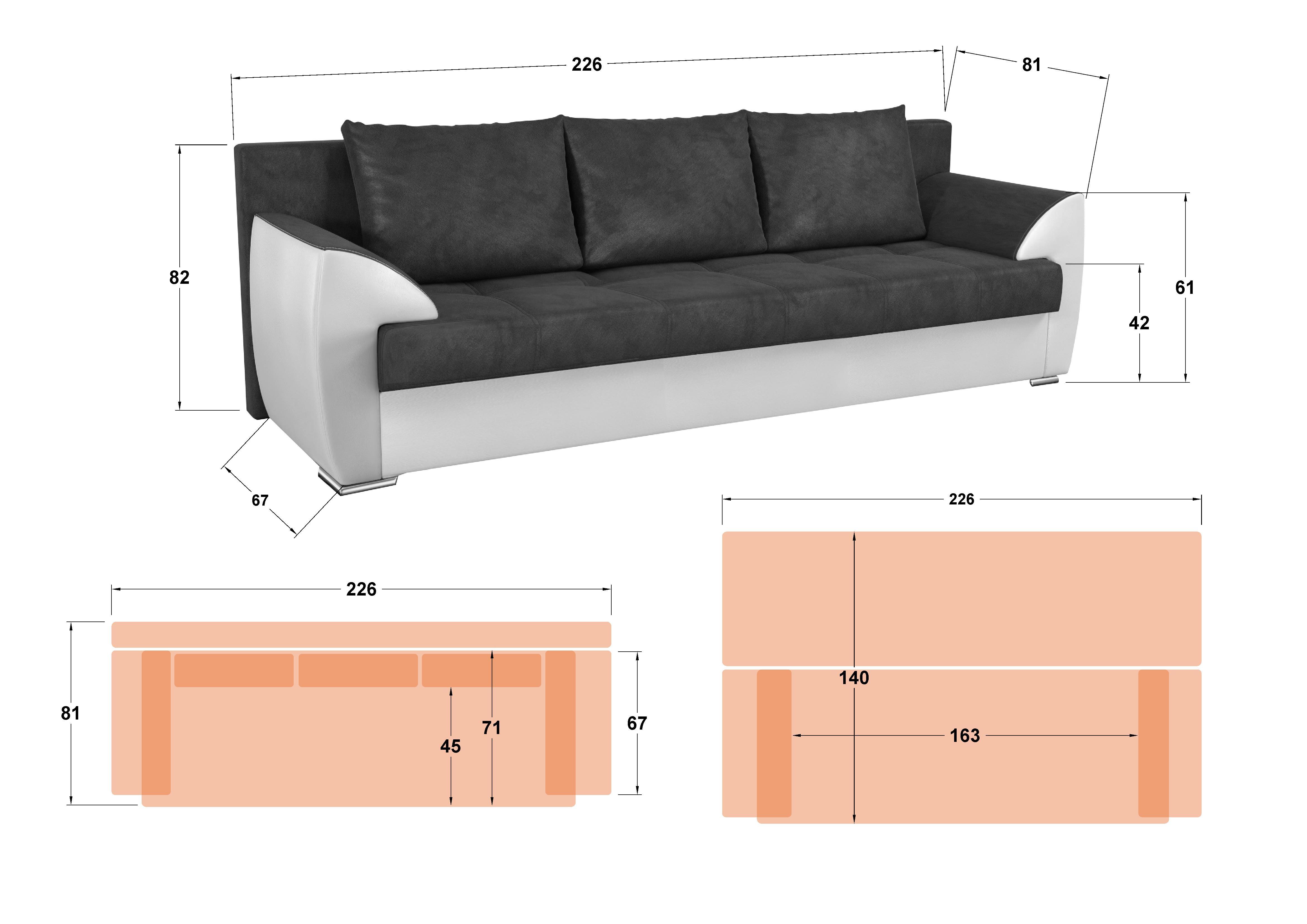 Extendable sofa Deman, beige + brown leather  2