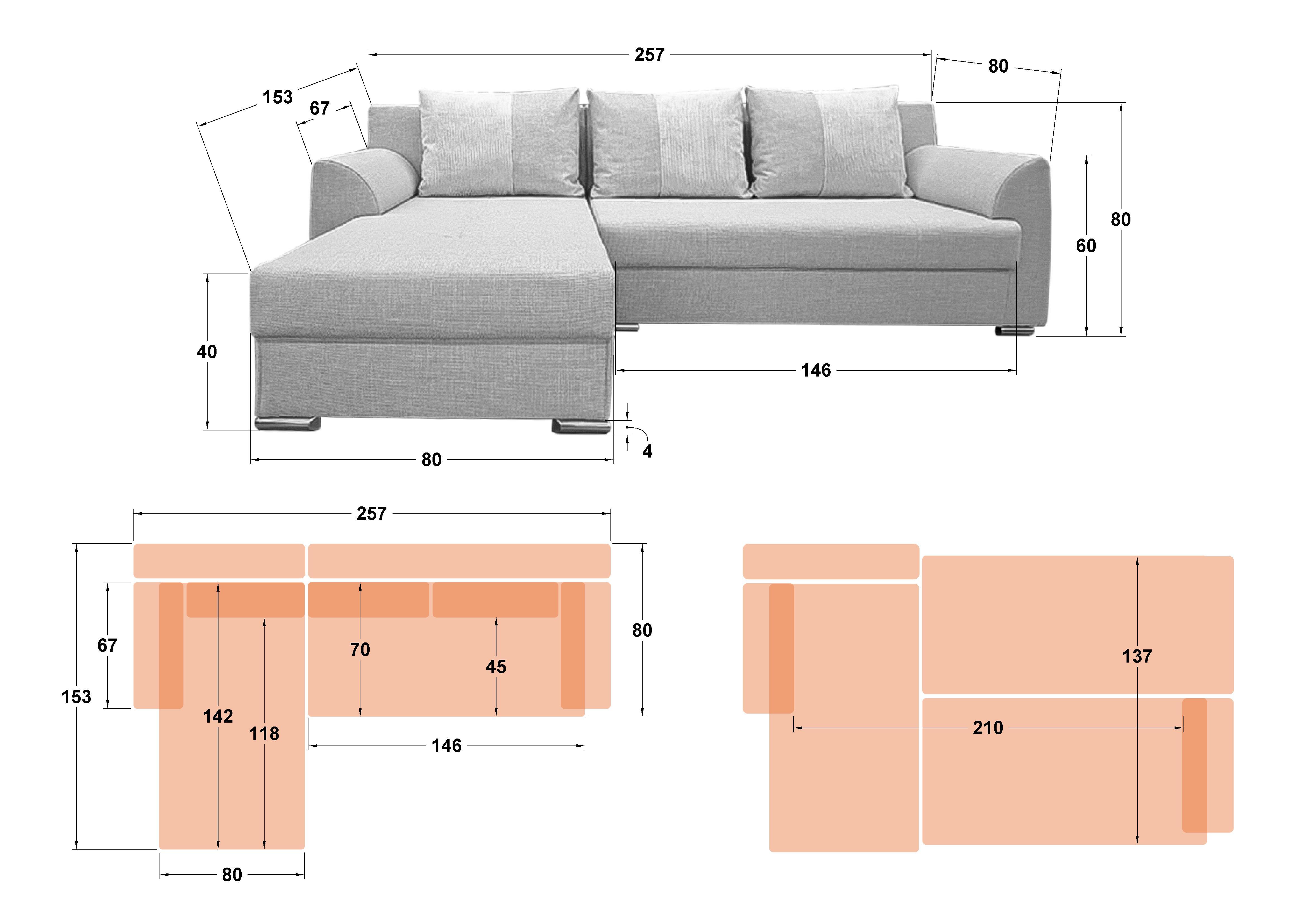 Extendable corner sofa Deman Prime, light beige + beige  2