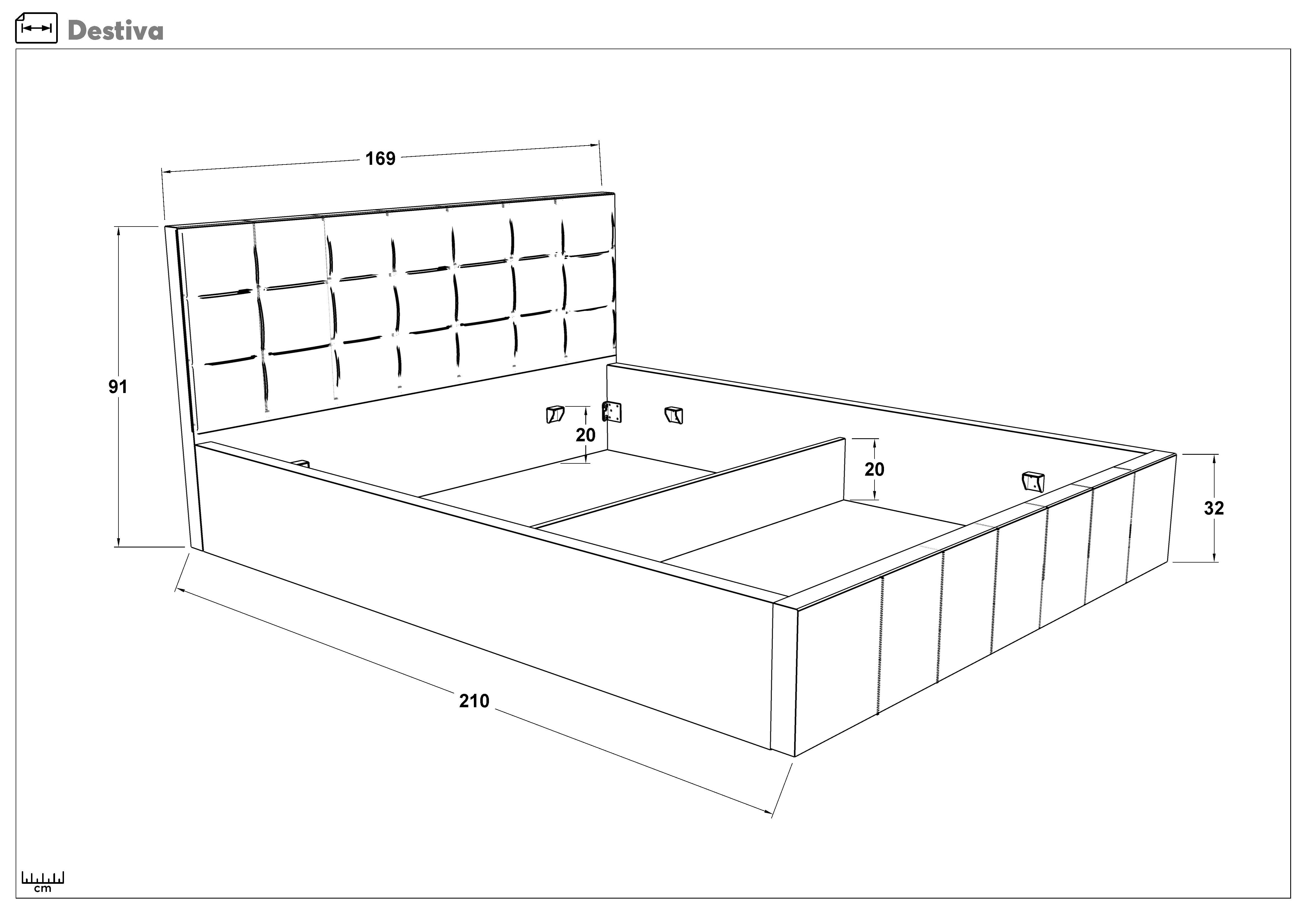 Upholstered double bed for mattress 160/200 Destiva, dark grey  2