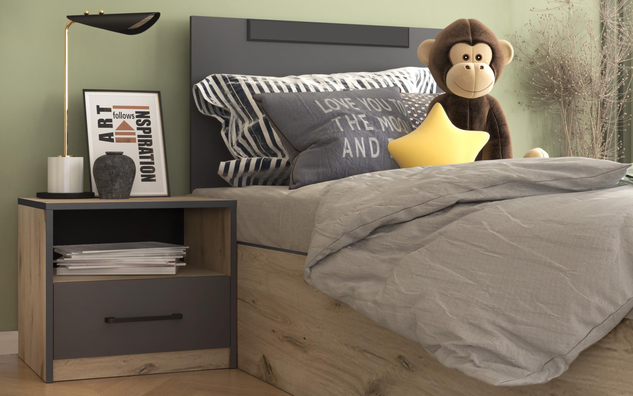 Bedroom furniture set for children's room 90/200 Giselle + mattress, anthracite matt + light Scandinavian oak  4