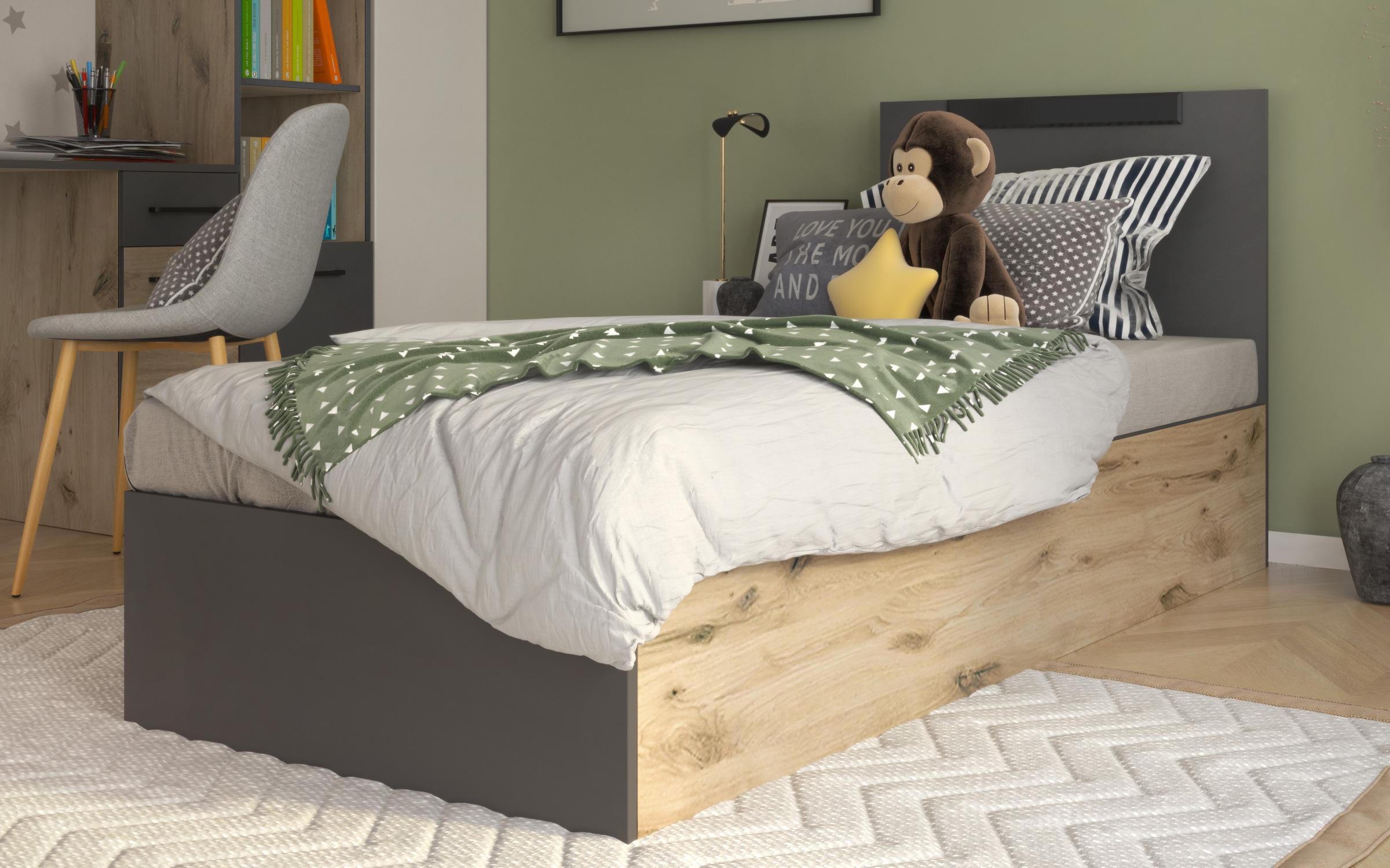 Bedroom furniture set for children's room 90/200 Giselle + mattress, anthracite matt + light Scandinavian oak  5