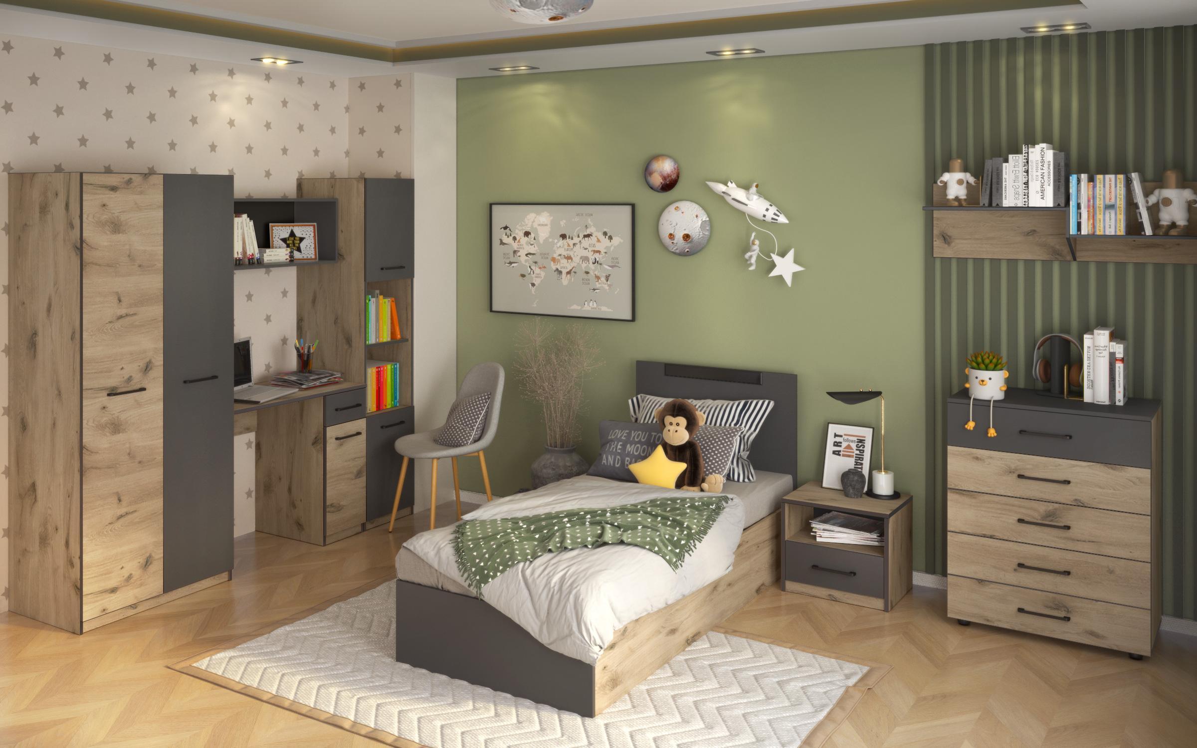 Bedroom furniture set for children's room 90/200 Giselle + mattress, anthracite matt + light Scandinavian oak  7