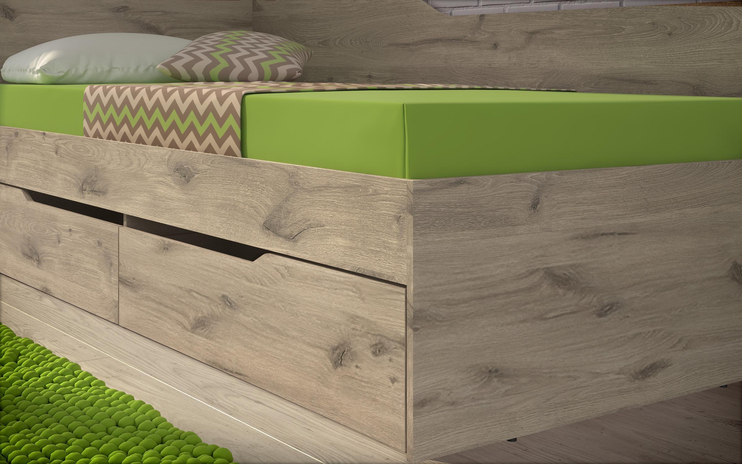Bed + drawers for mattress 90/200 Amiko, light Scandinavian oak  6