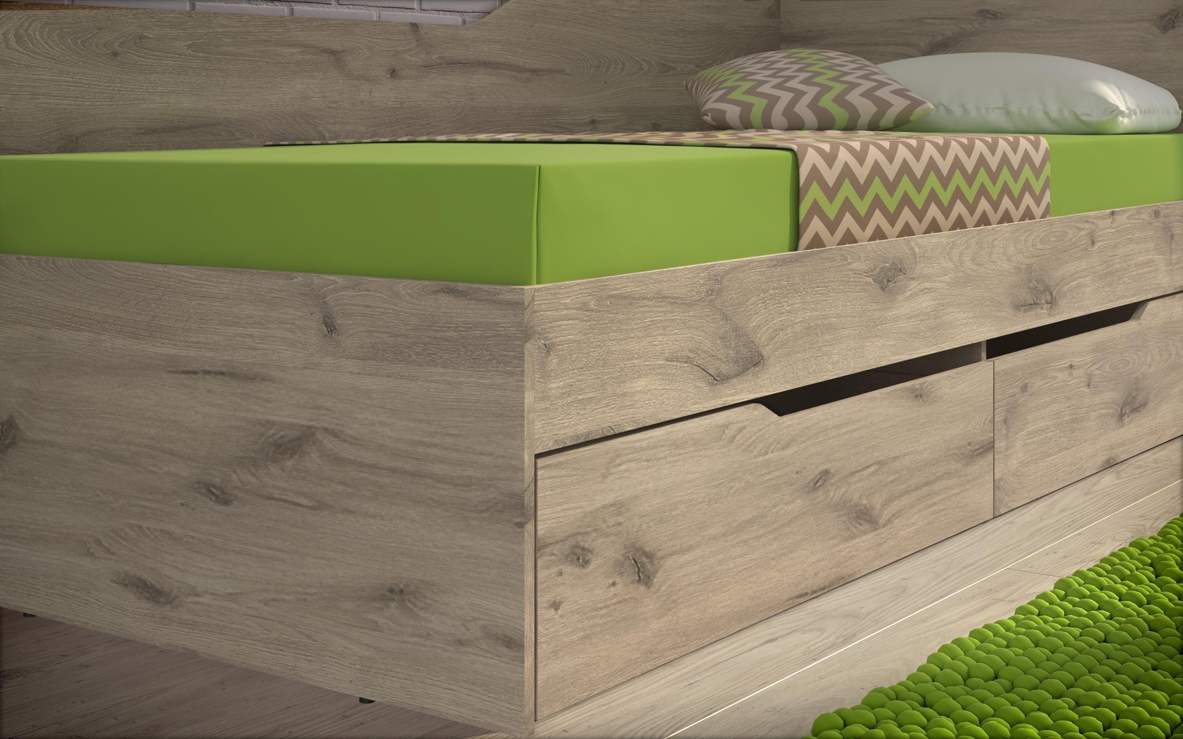 Bed + drawers for mattress 90/200 Amiko, light Scandinavian oak  6