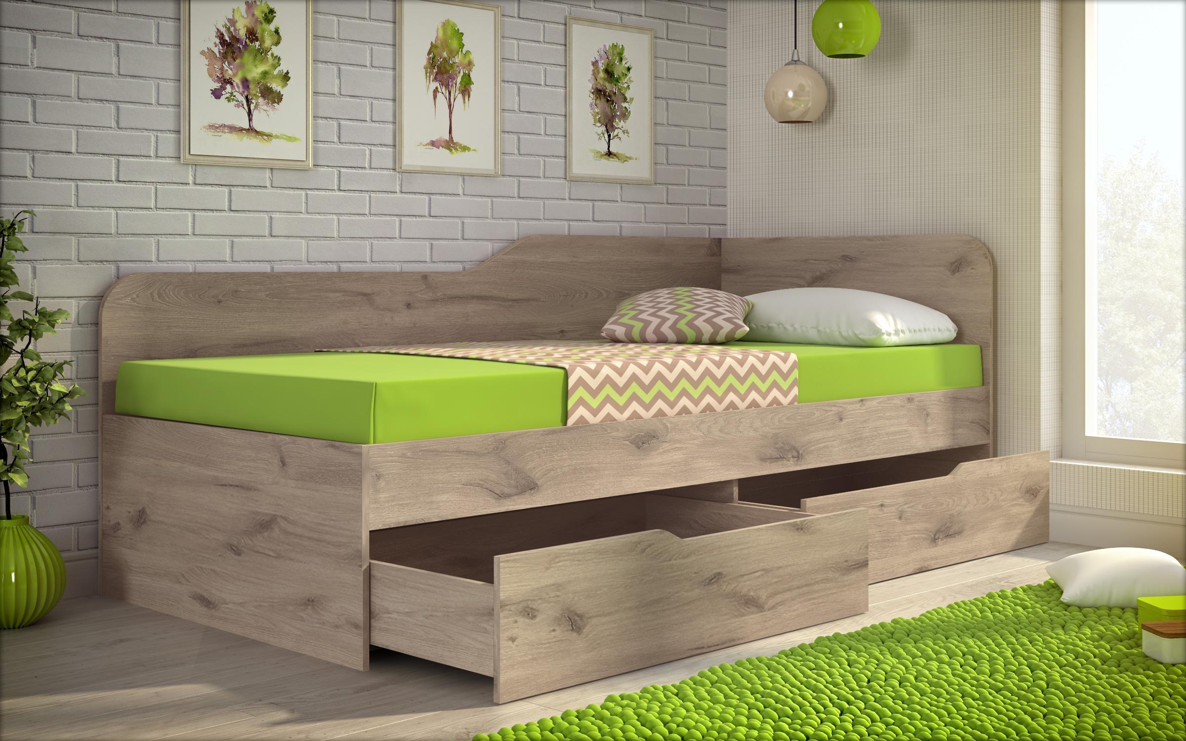 Bed + drawers for mattress 90/200 Amiko, light Scandinavian oak  4