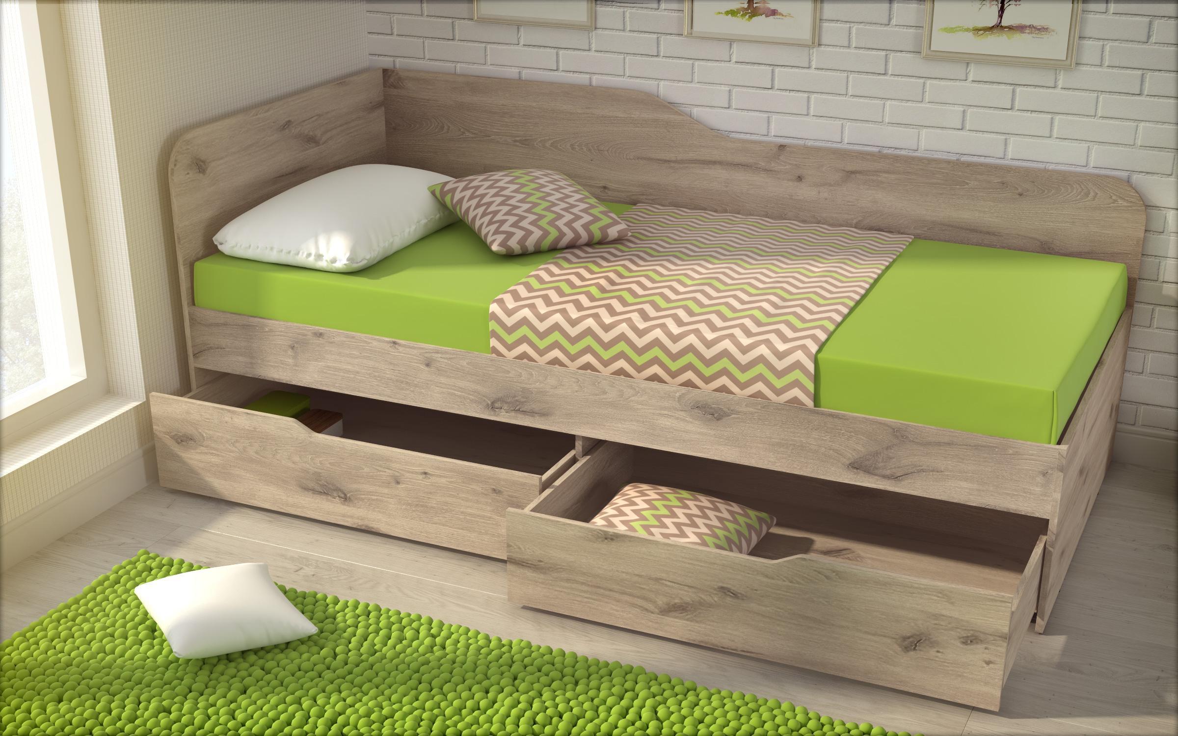 Bed + drawers for mattress 90/200 Amiko, light Scandinavian oak  5