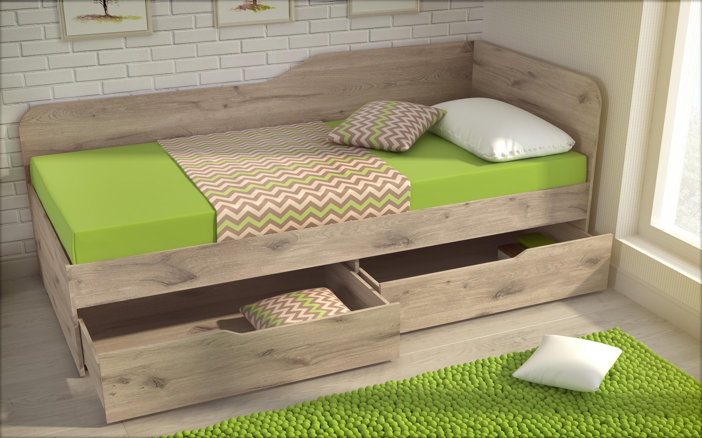 Bed + drawers for mattress 90/200 Amiko, light Scandinavian oak  5
