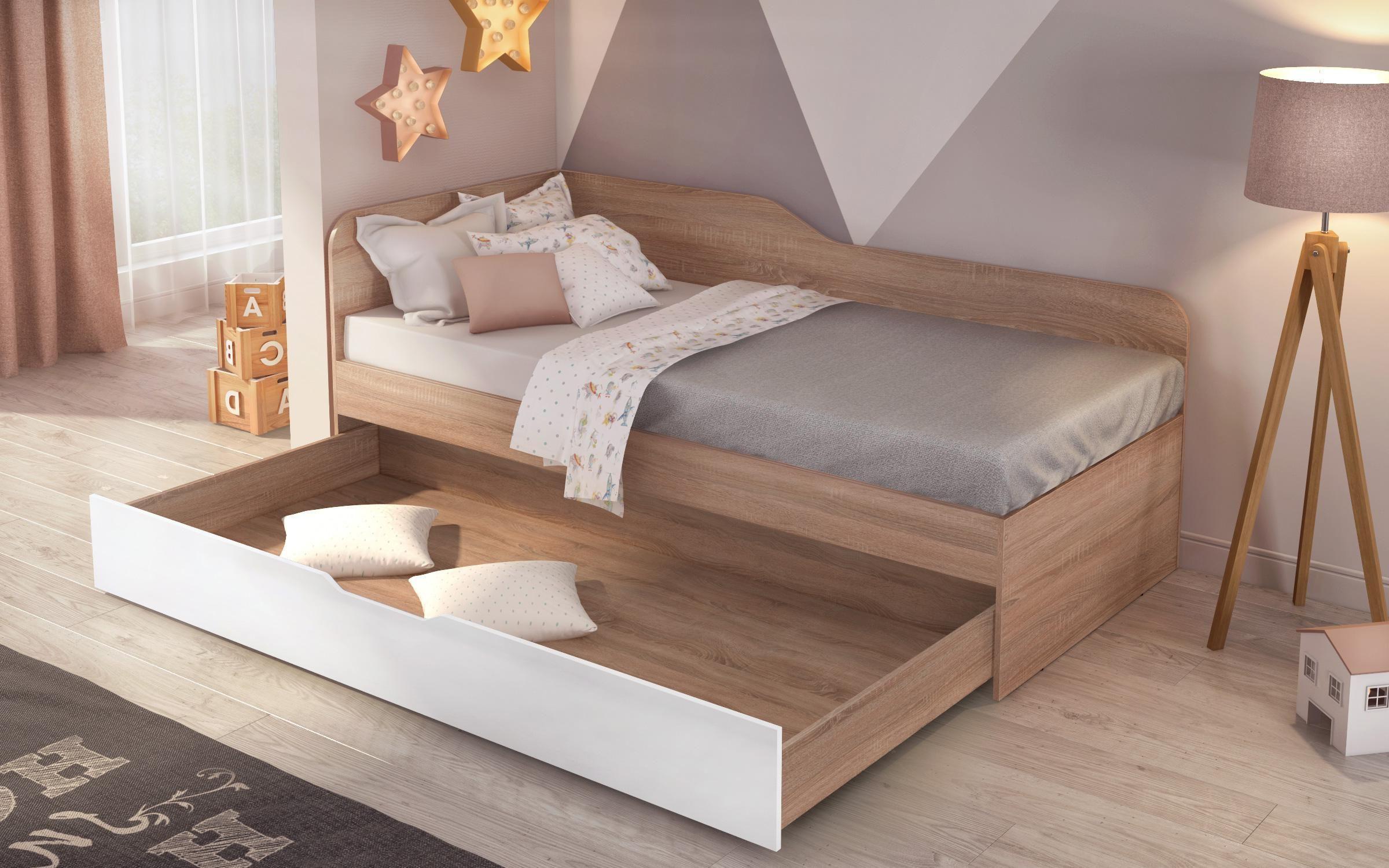 Trundle bed for mattress 90/200 Denny, Sonoma oak + white gloss  3