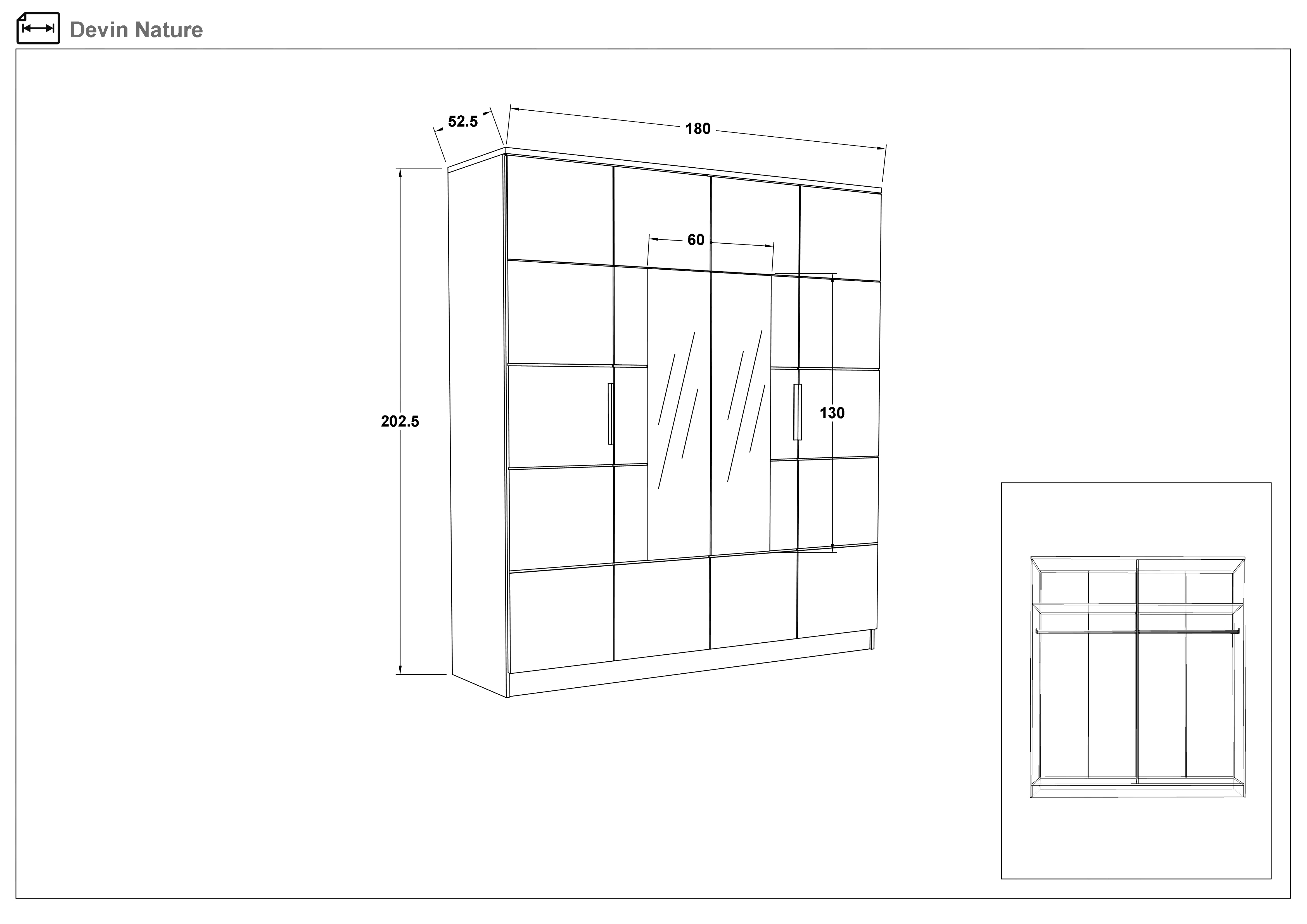 Four-winged wardrobe Devin Nature, anthracite + Raw oak  2