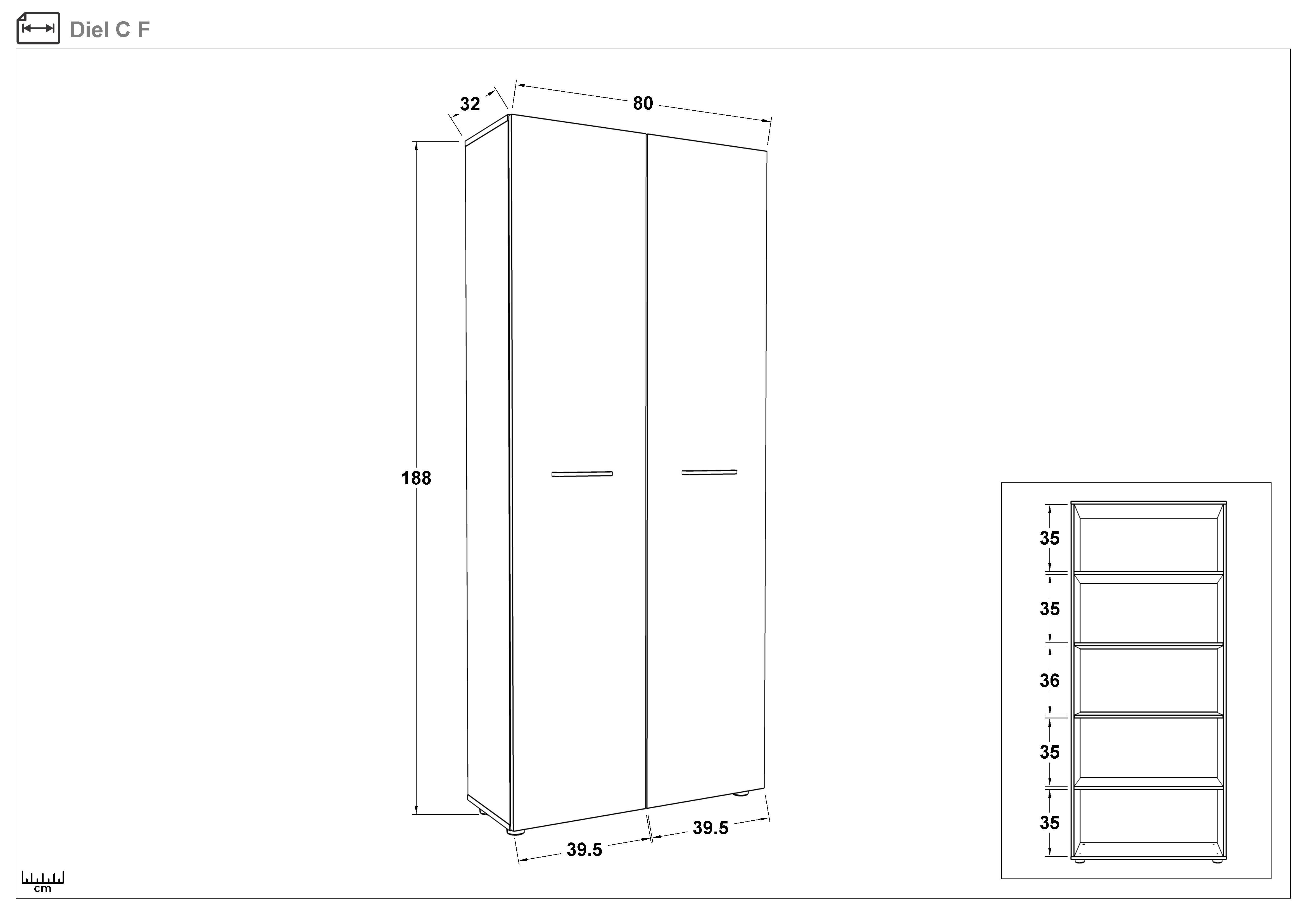 Double-winged wardrobe Diel C, Sonoma oak + white  2