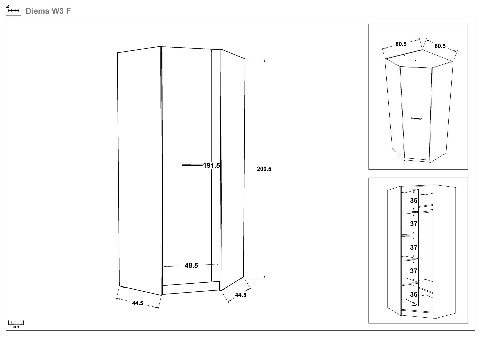 Corner wardrobe Diema, Sonoma oak + anthracite matt  2