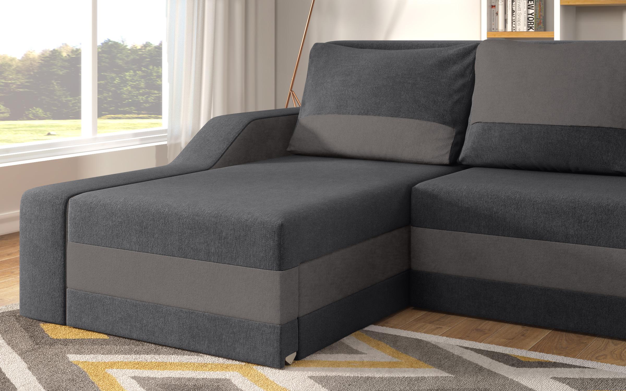 Extendable corner sofa Dallas, graphite + dark grey  5