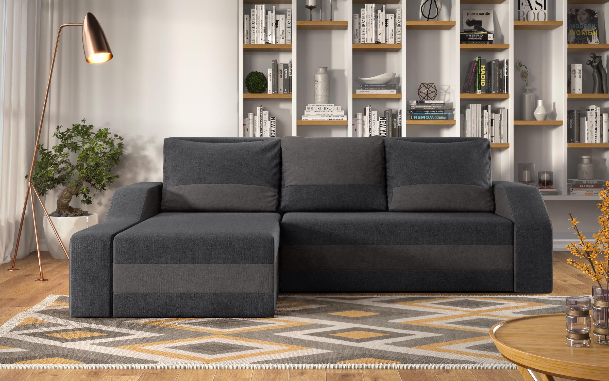 Extendable corner sofa Dallas, graphite + dark grey  1