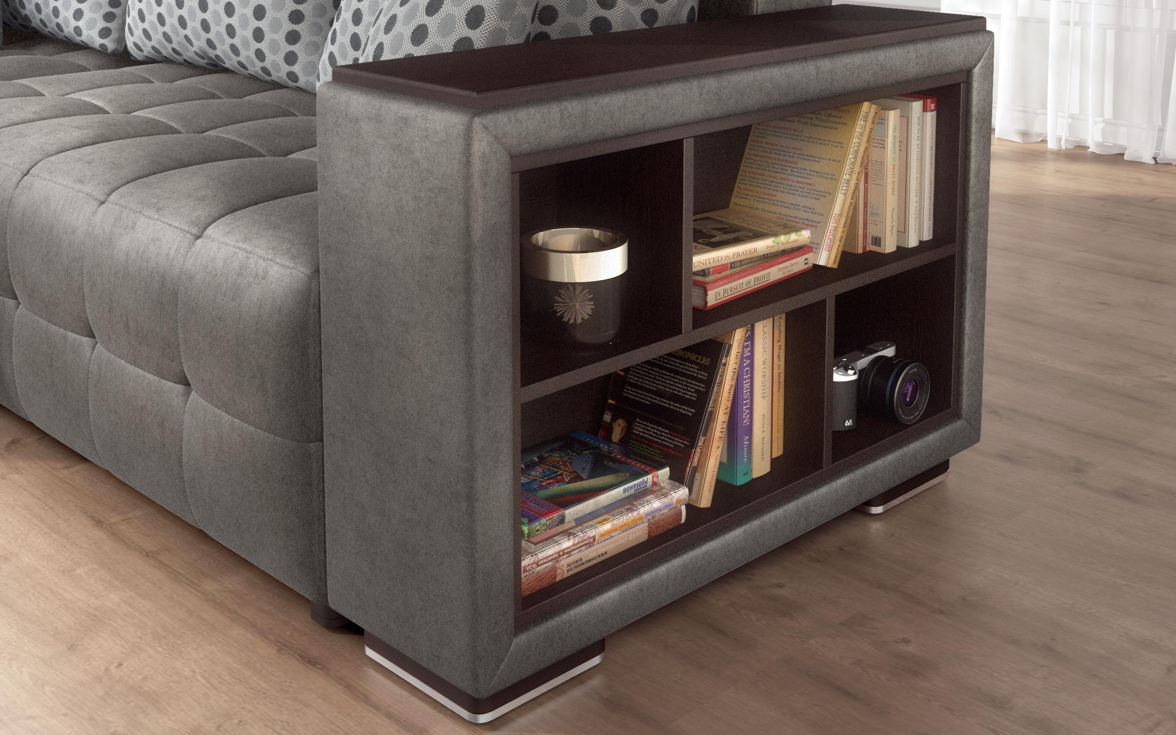 Extendable corner sofa with shelf armrest Melvin S, grey  7