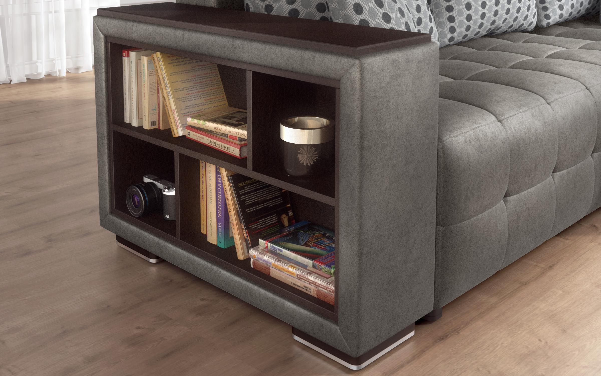 Extendable corner sofa with shelf armrest Melvin S, grey  7