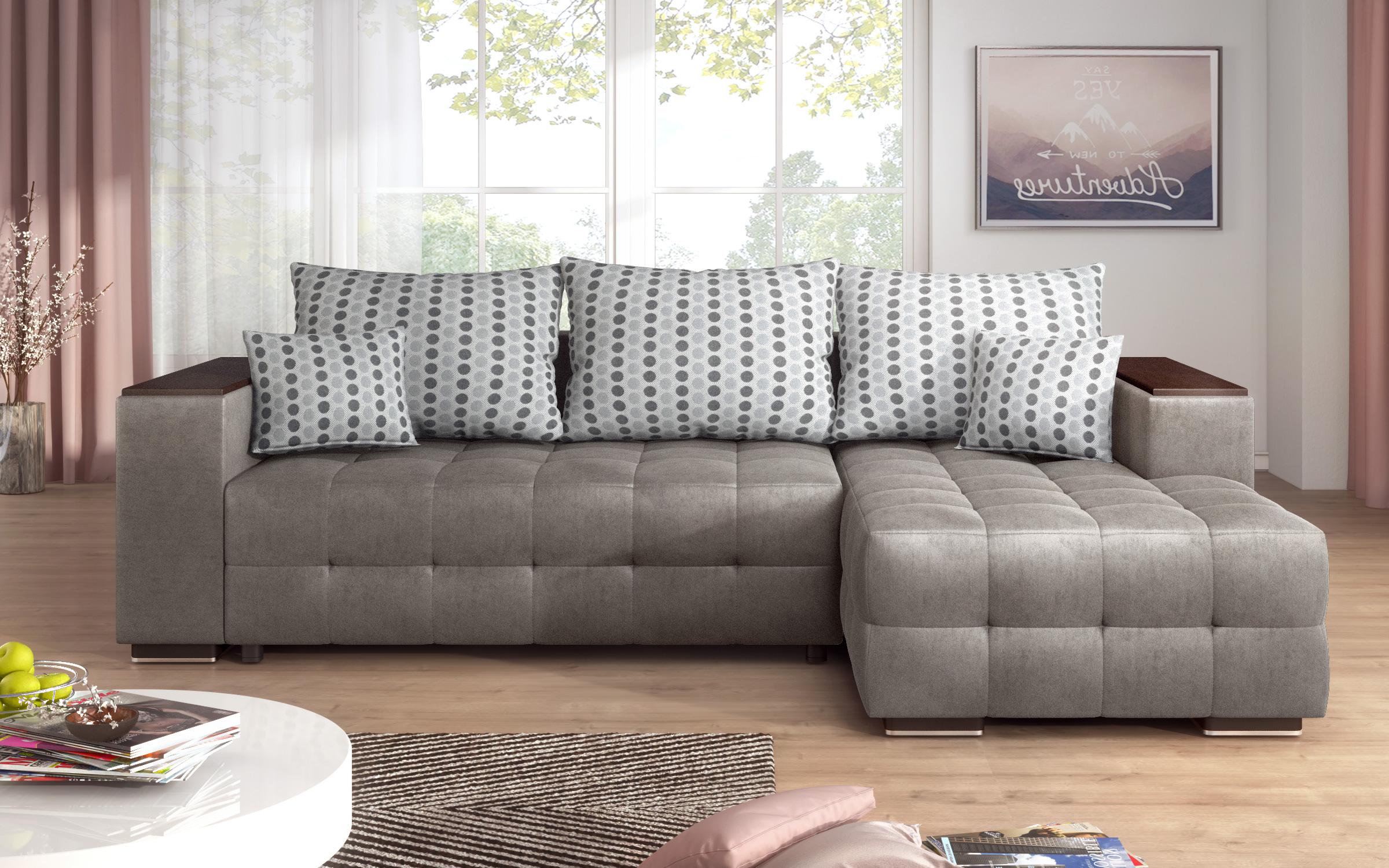 Extendable corner sofa with shelf armrest Melvin S, grey  2