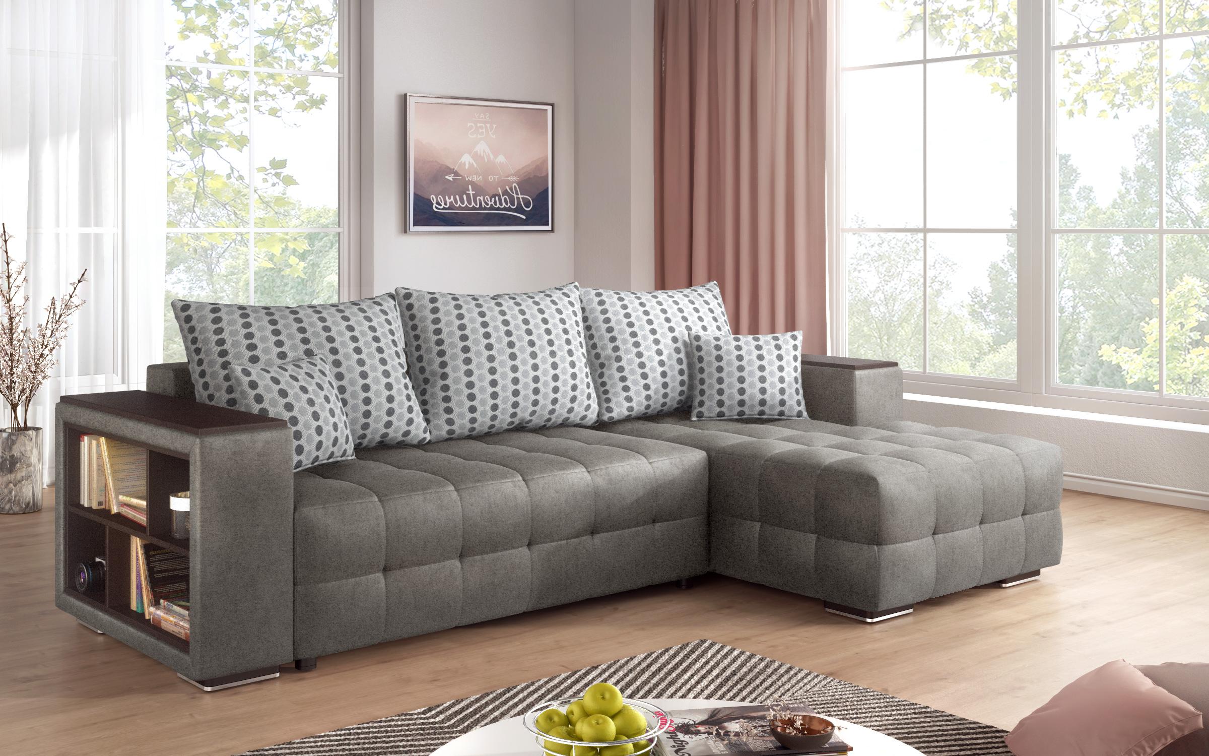 Extendable corner sofa with shelf armrest Melvin S, grey  4