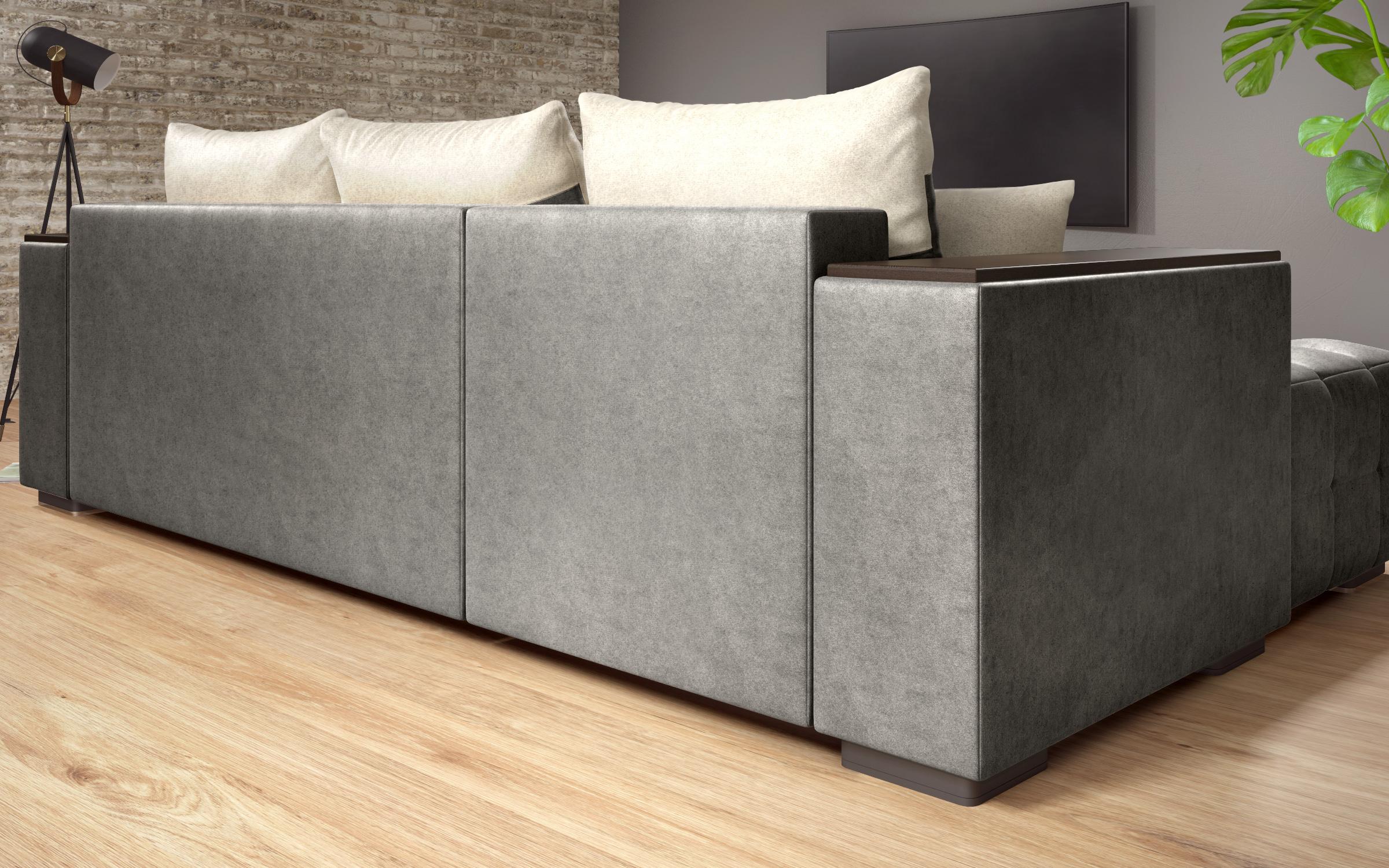 Extendable corner sofa with shelf armrest Melvin S, grey + light beige  4