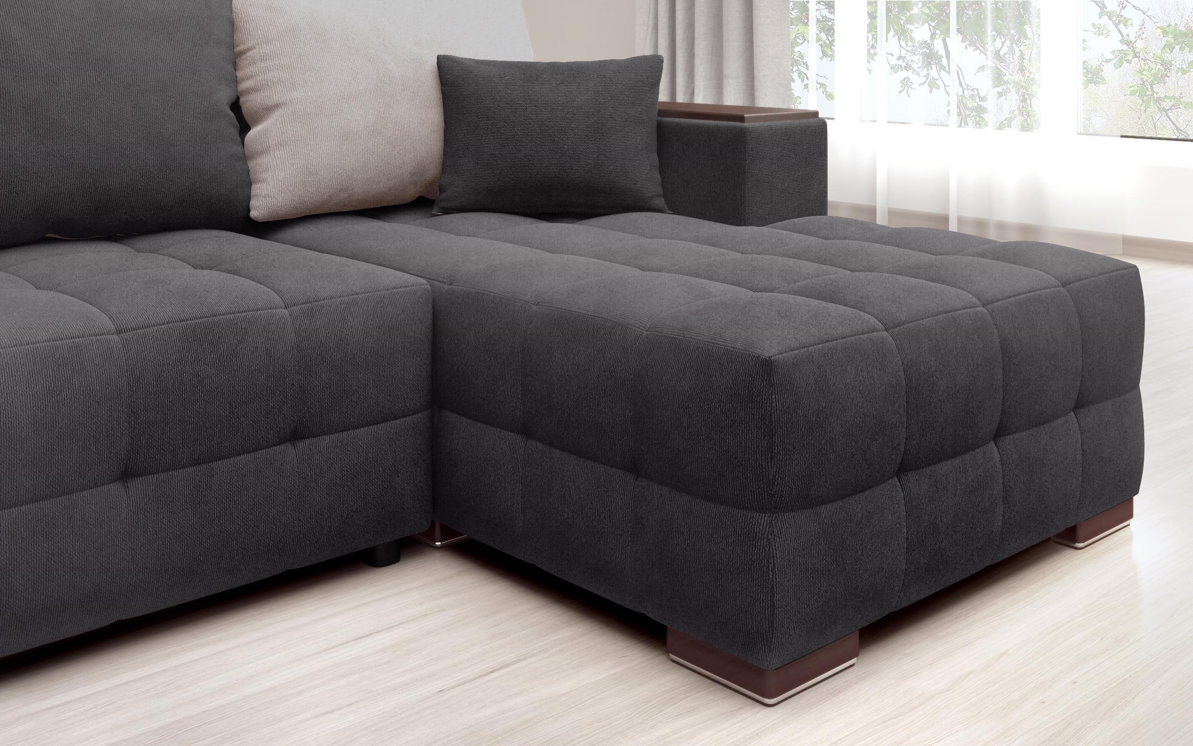 Extendable corner sofa with shelf armrest Melvin Spring S, graphite + light brown  9