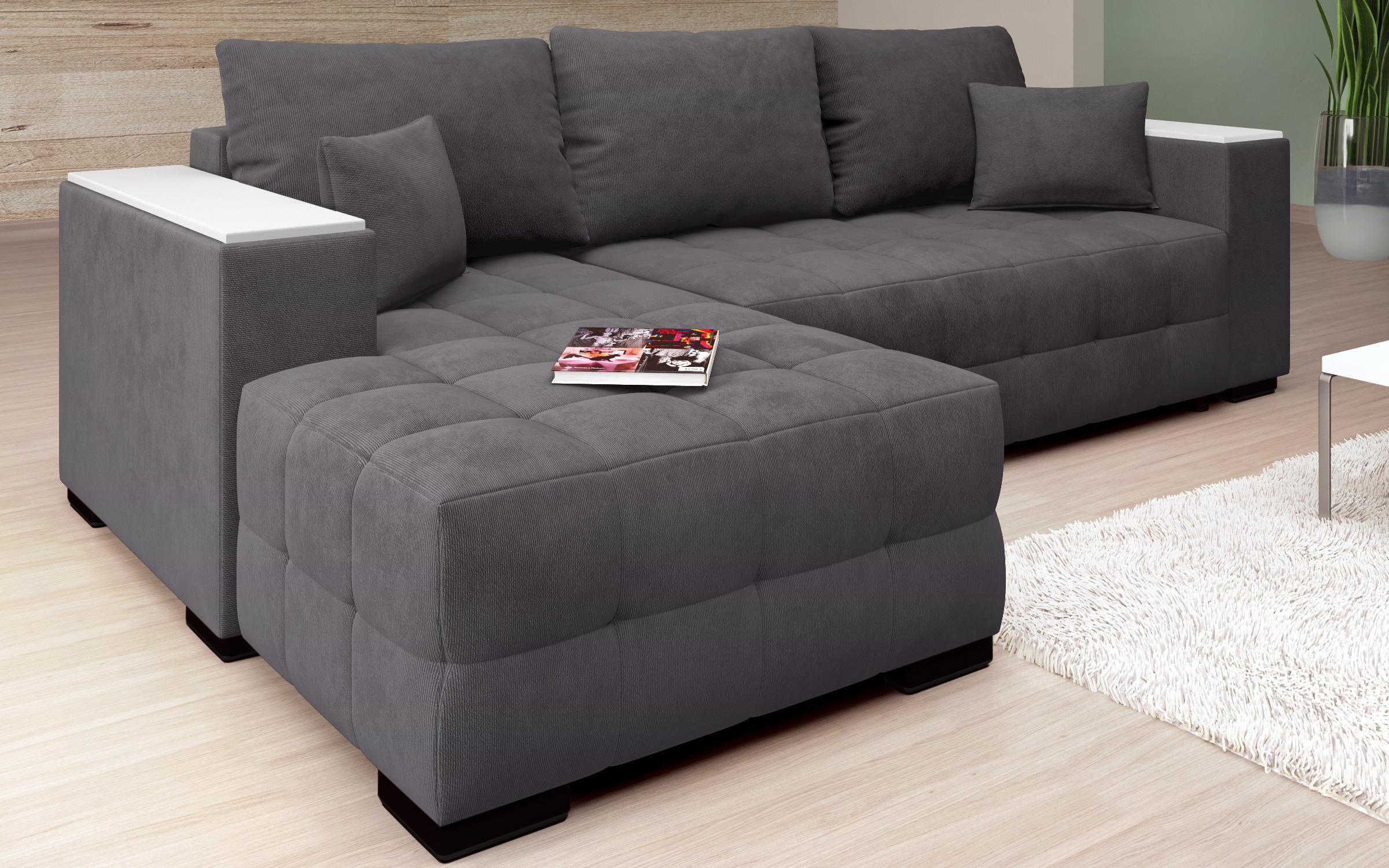 Extendable corner sofa with shelf armrest Melvin Spring S, dark grey  8