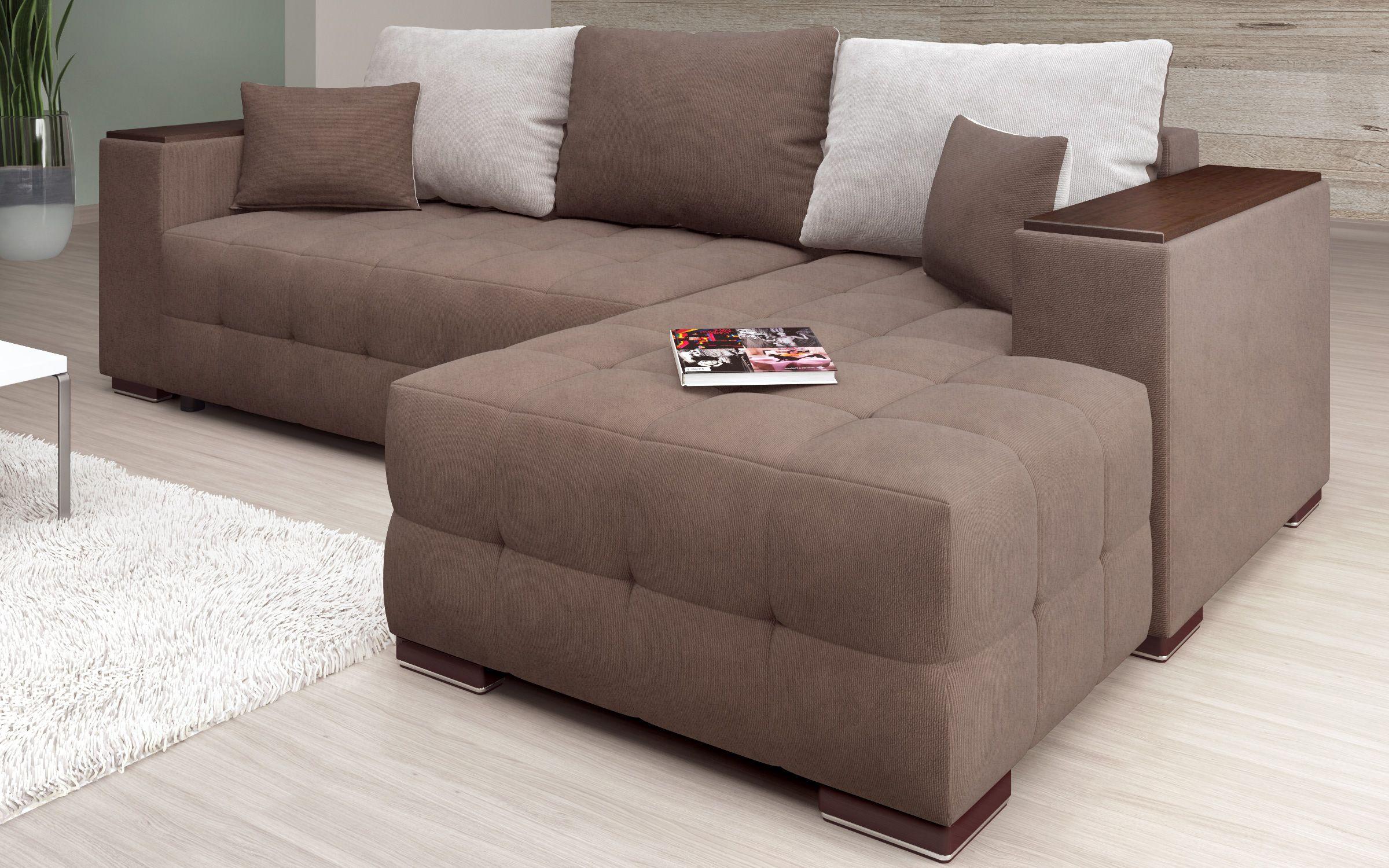 Extendable corner sofa with shelf armrest Melvin Spring S, brown + beige  7